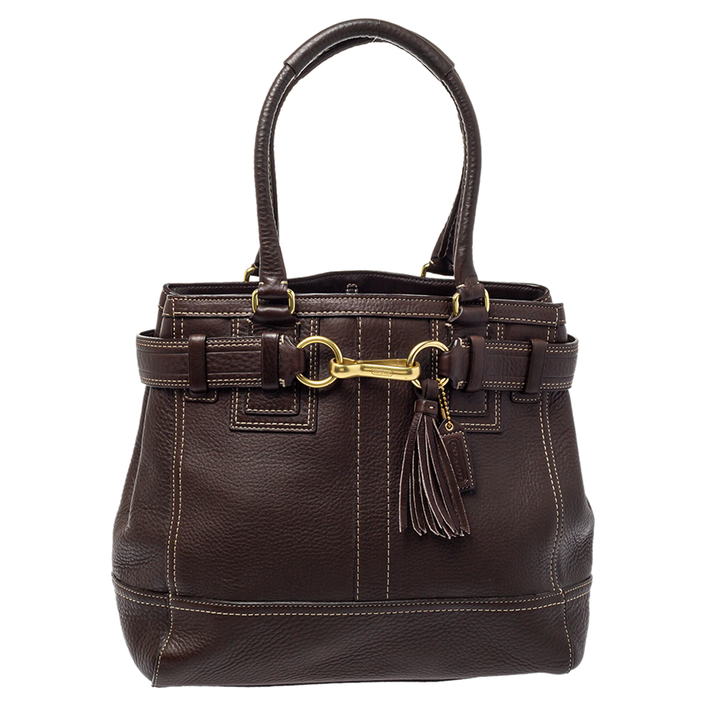 Pre-owned Coach Chocolate Brown Leather Hampton Tote
