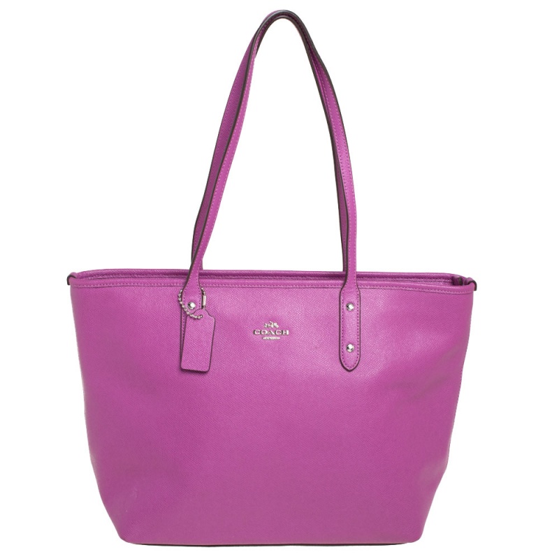 Pre-owned Coach Purple Pebbled Leather Town Tote