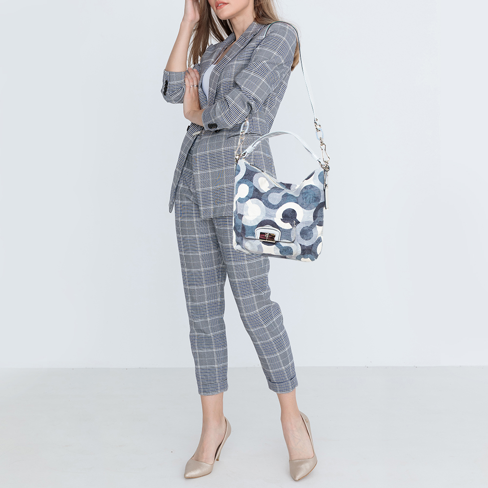 

Coach Blue/White Op Art Canvas and Leather Kristin Hobo