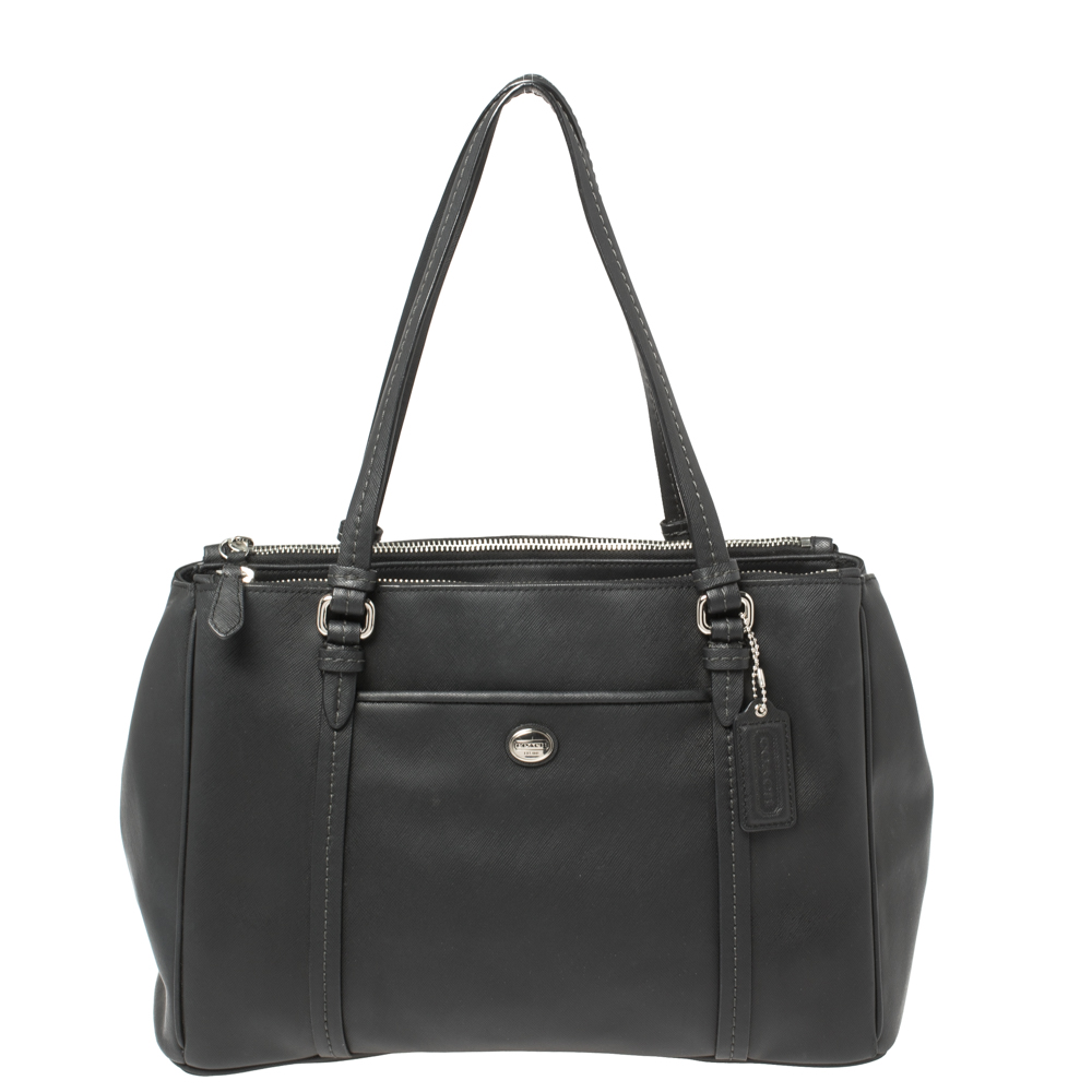 Pre-owned Coach Black Leather Peyton Double Zipper Tote