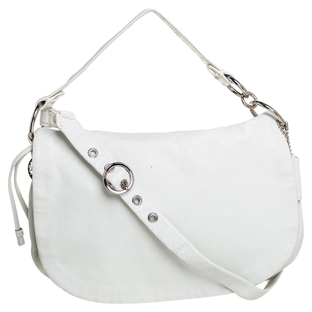 Pre-owned Coach White Leather Ali Flap Hobo