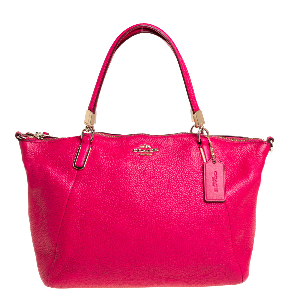 Pre-owned Coach Fuchsia Leather Small Kelsey Satchel In Pink