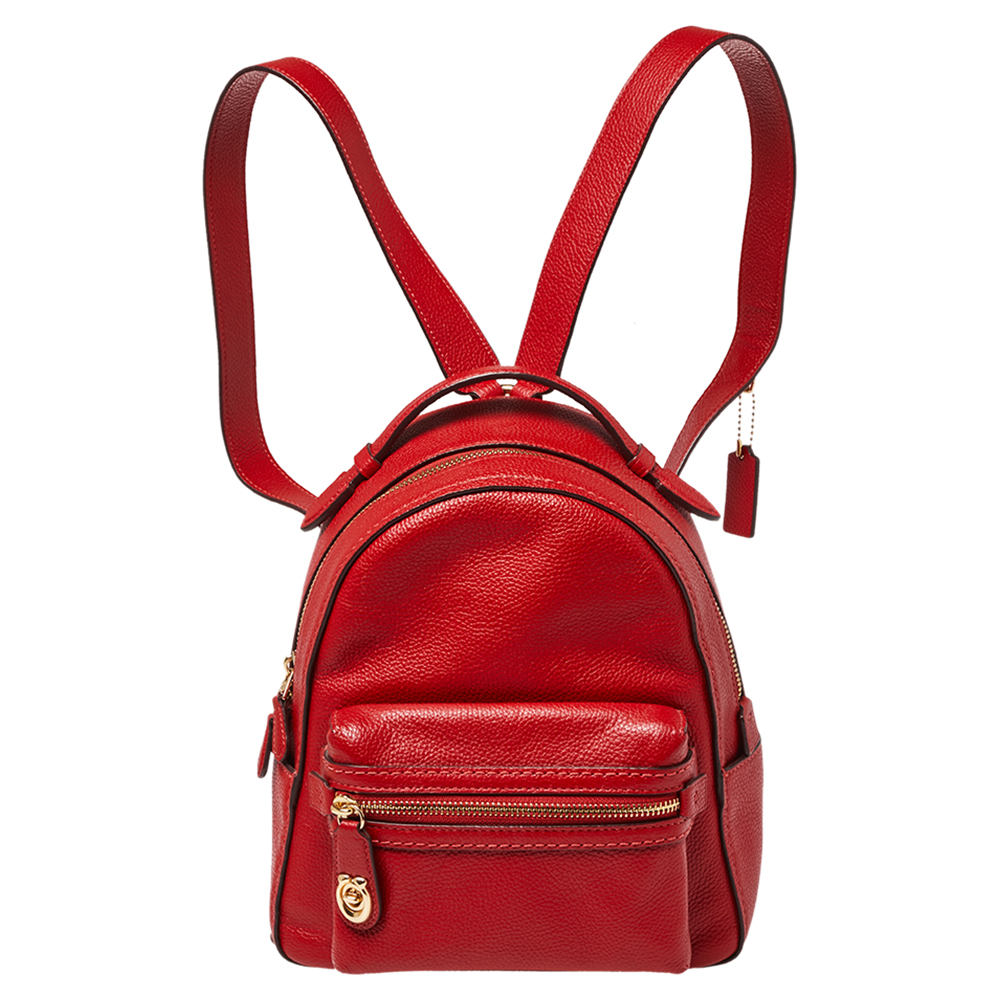 Pre-owned Coach Red Pebbled Leather Charlie Backpack