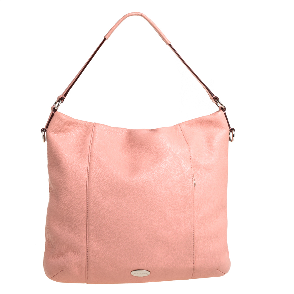 Pre-owned Coach Salmon Pink Grained Leather Front Pocket Hobo