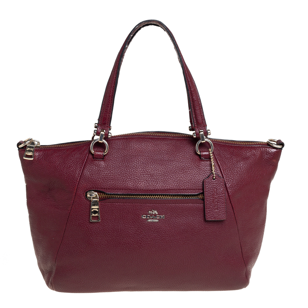 Pre-owned Coach Wine Red Pebbled Leather Prairie Satchel