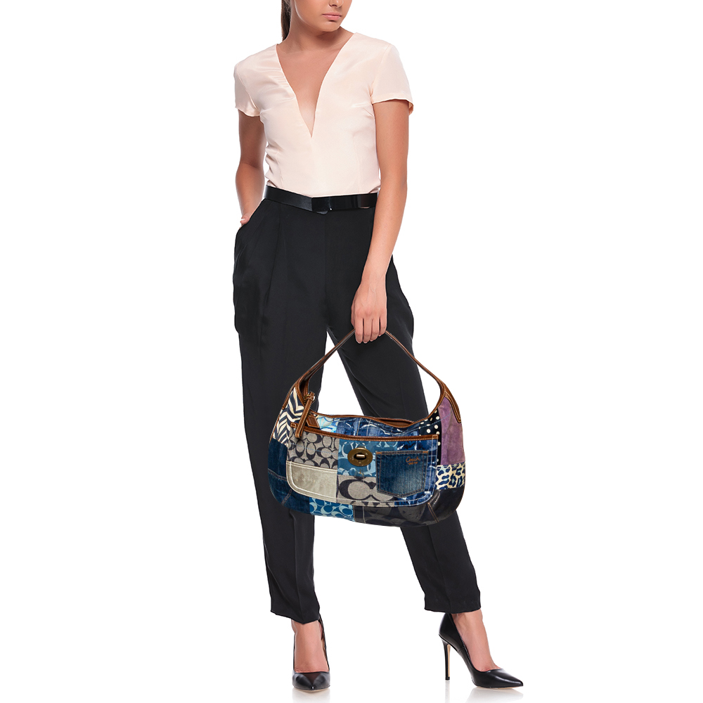 

Coach Multicolor Denim, Fabric and Leather Patchwork Hobo