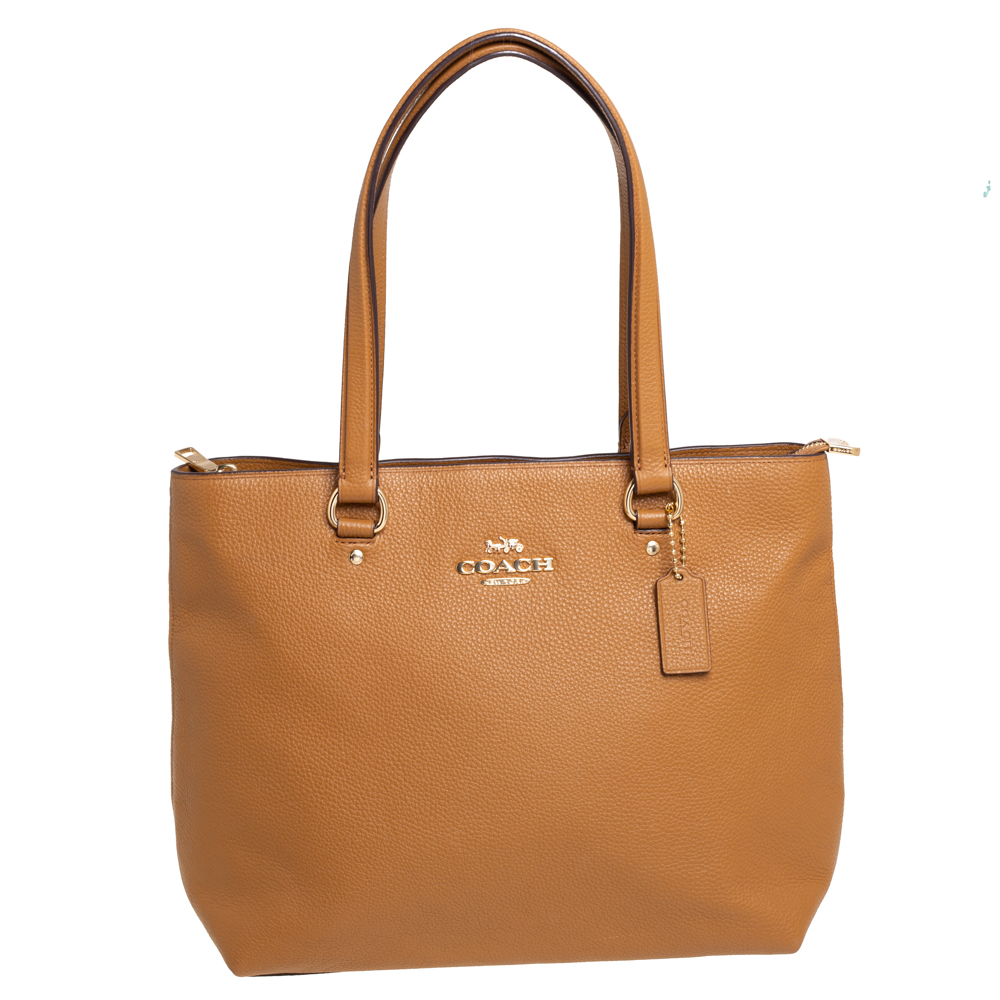 Pre-owned Coach Tan Leather Bay Top Zip Tote