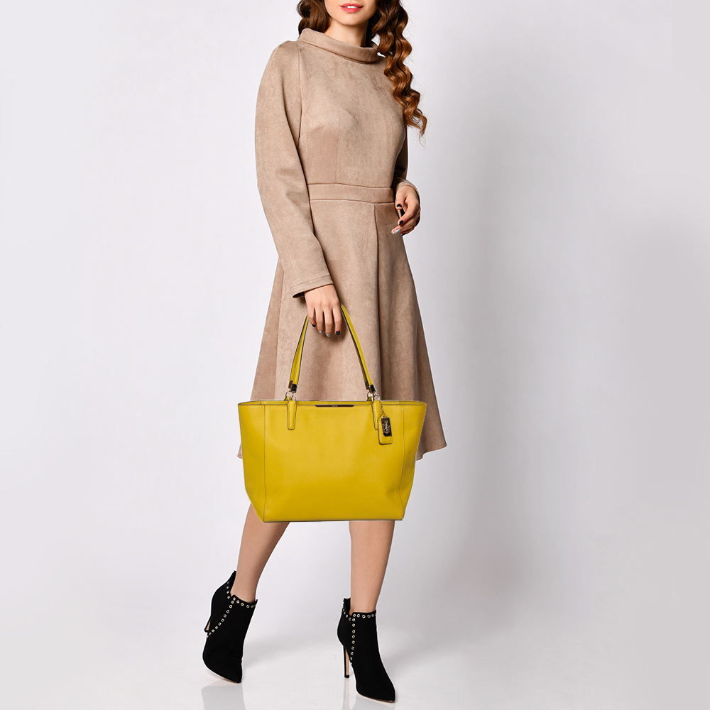 

Coach Yellow Saffiano Leather Madison East West Tote