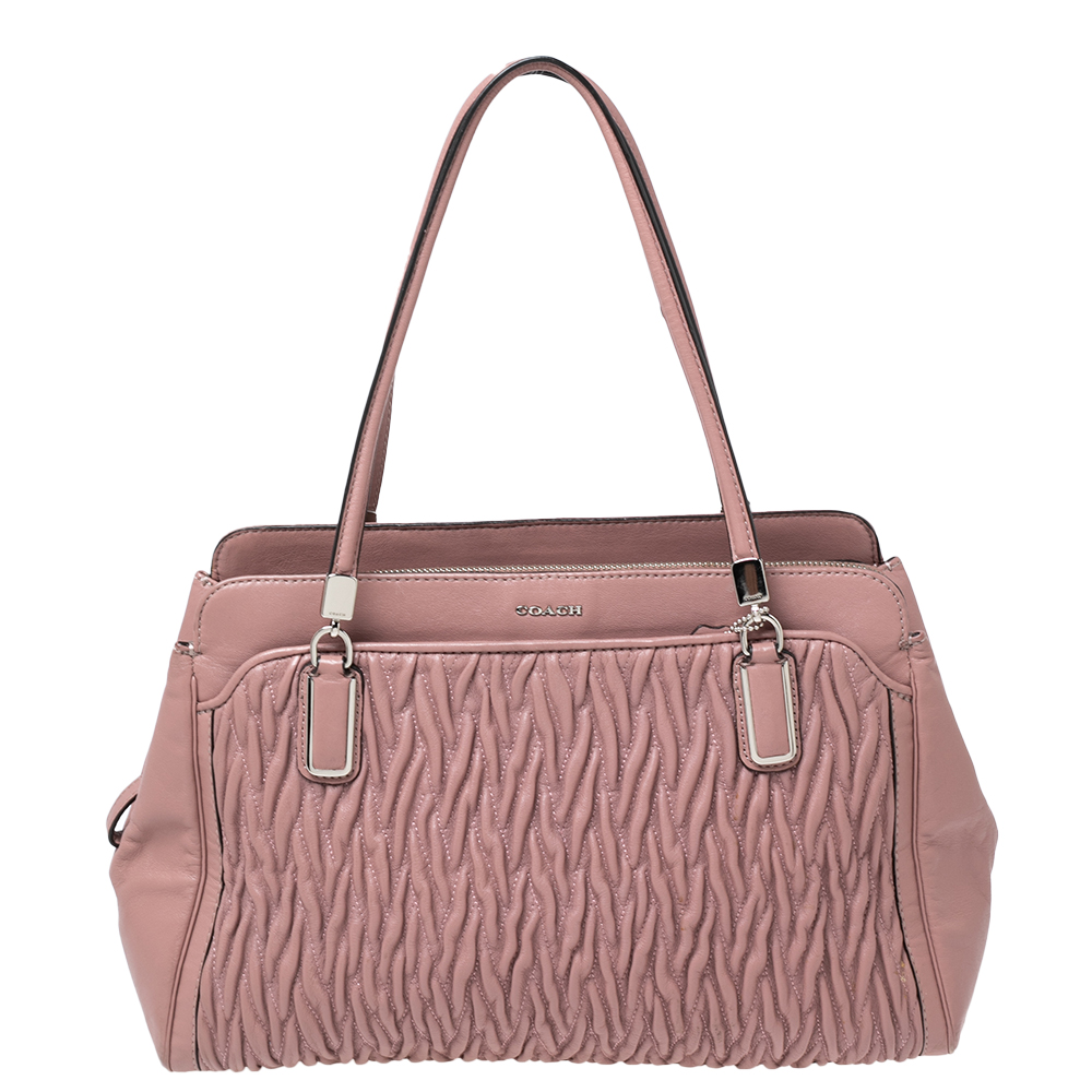 Pre Owned Coach Pink Matelassé Leather Shoulder Bag