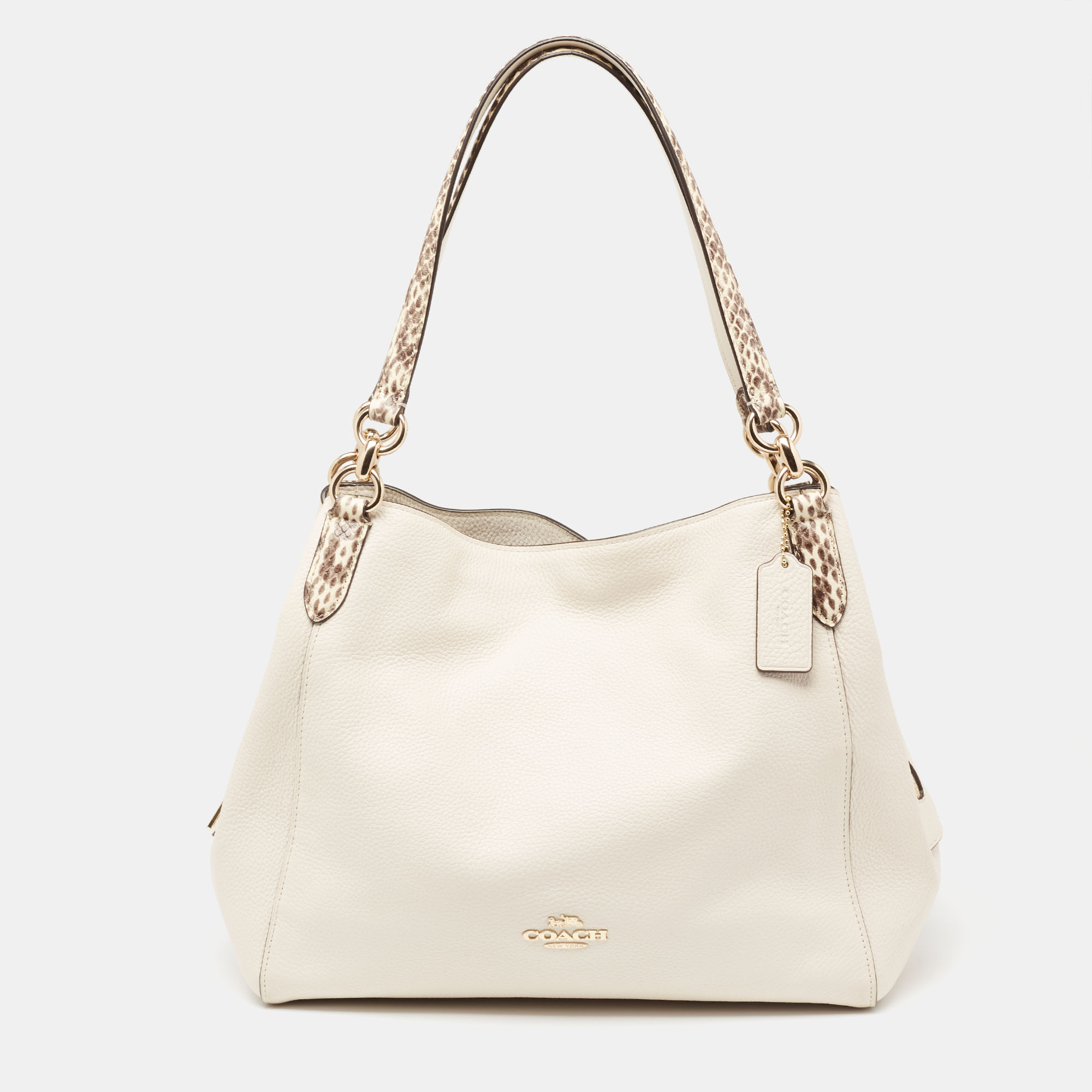 Pre Owned Coach Off White/Black Leather Edie Shoulder Bag