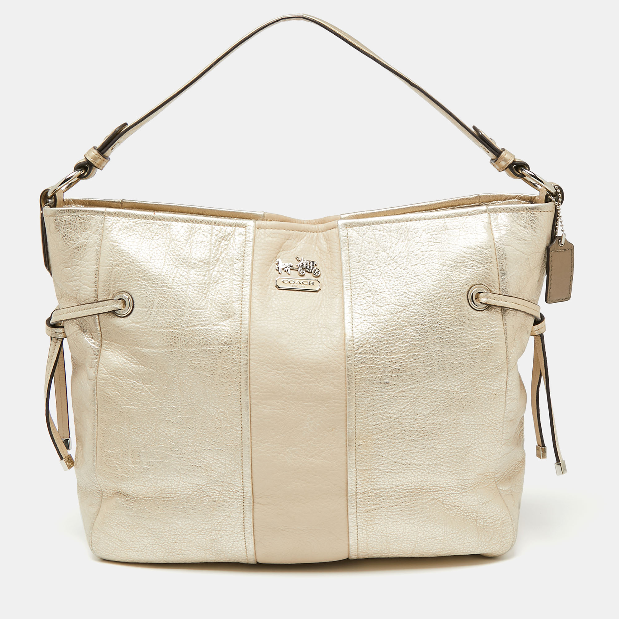 Pre-owned Coach Light Gold Leather Side String Shoulder Bag