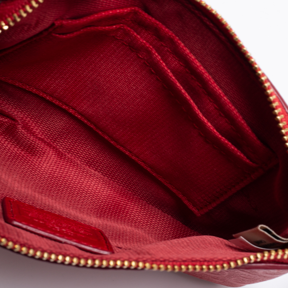 

Coach Red Signature Embossed Leather Wristlet Clutch