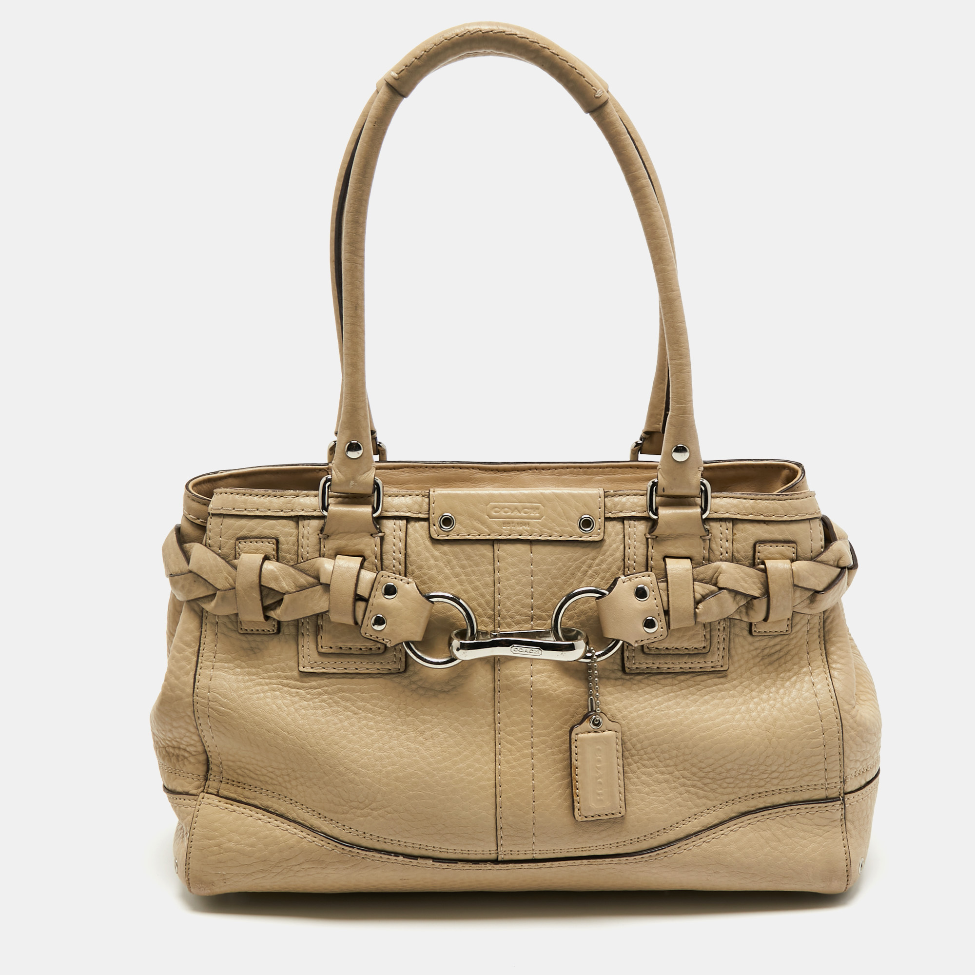 Pre-owned Coach Beige Grained Leather Hampton Tote