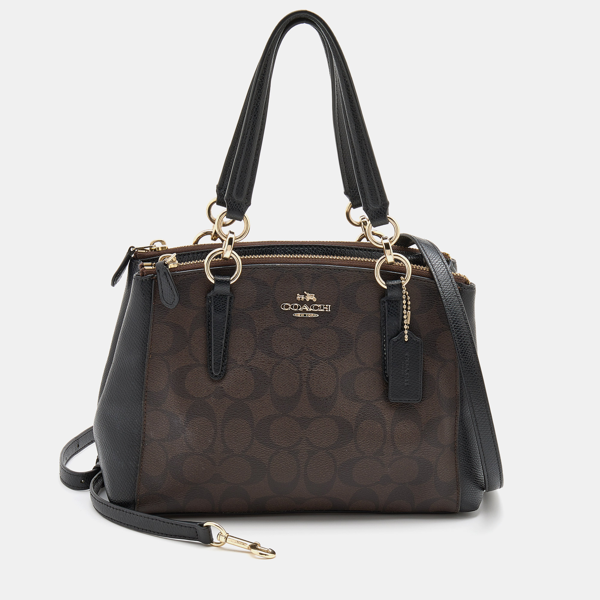 Coach Black/Brown Signature Coated Canvas and Leather Mini Christie  Carryall Satchel Coach