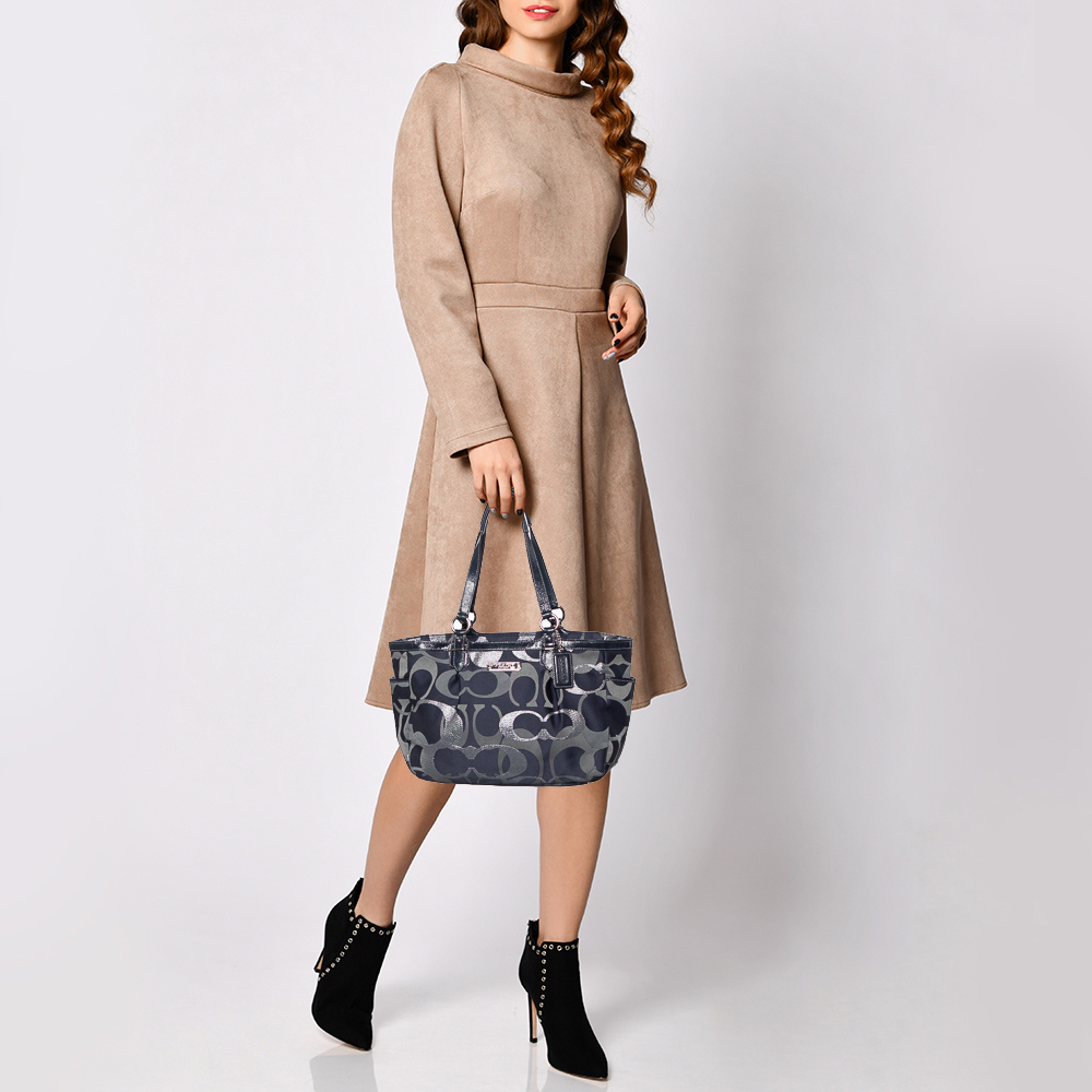 

Coach Navy Blue Signature Canvas and Leather Tote