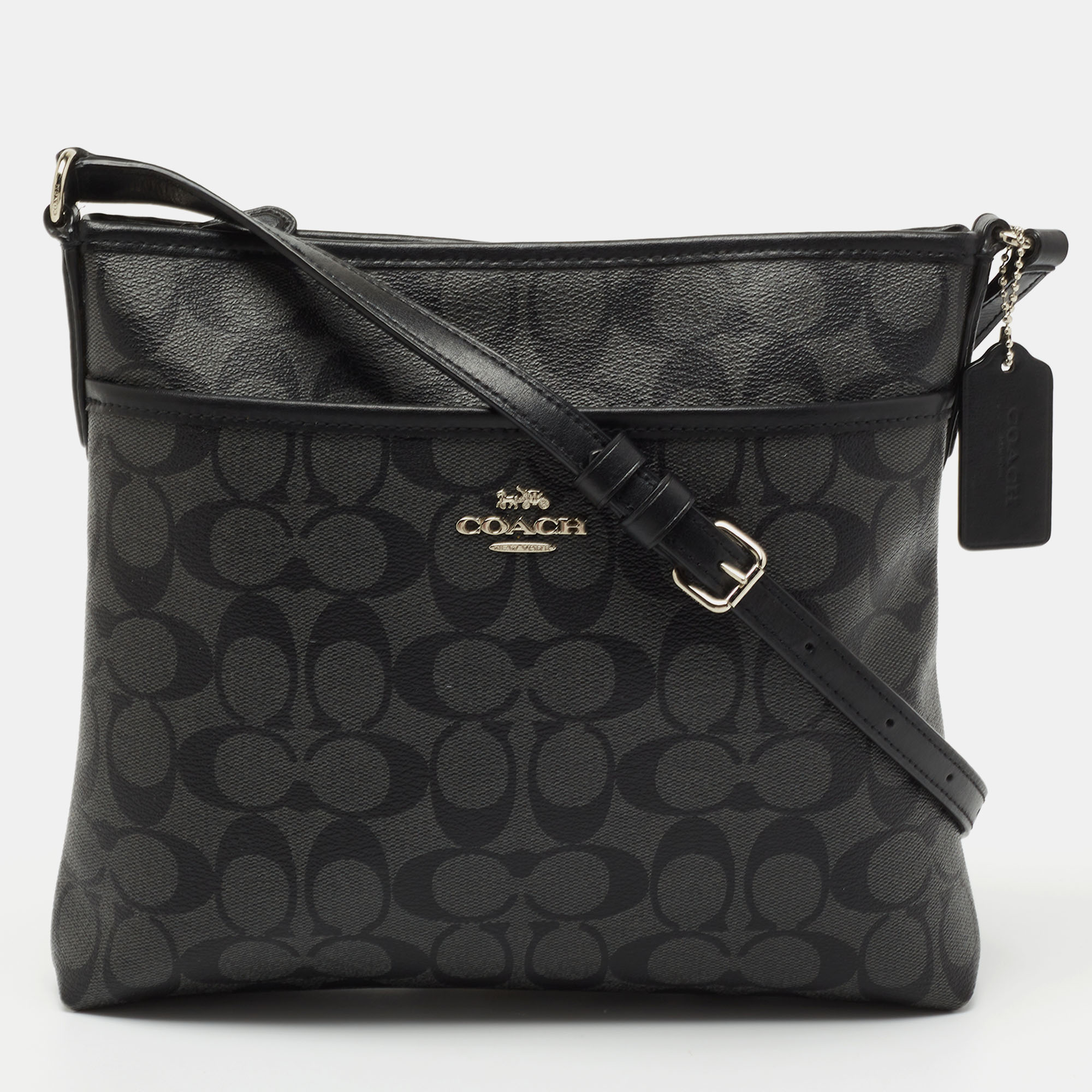 Coach Black Signature Coated Canvas and Leather Crossbody Bag