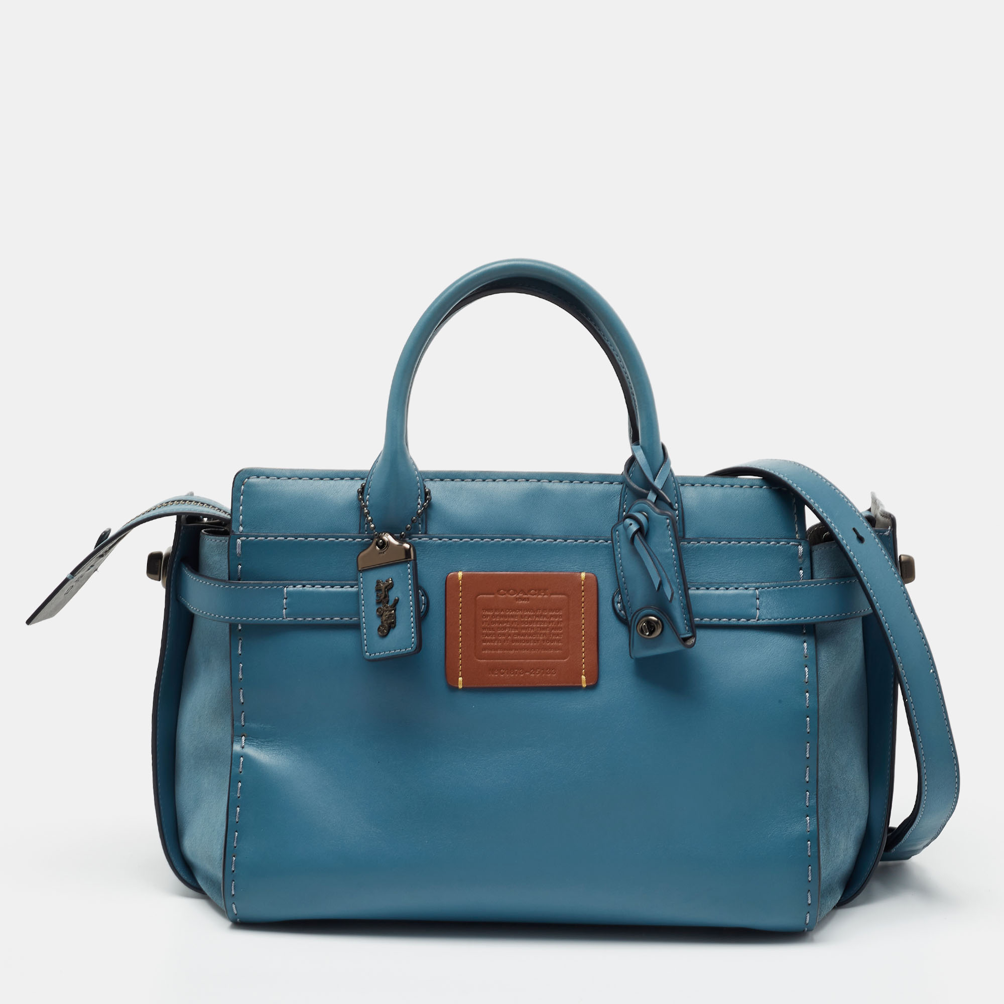 Pre Owned Coach Blue Leather Swagger Satchel