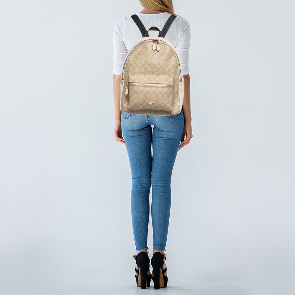 

Coach Beige/Cream Signature Coated Canvas and Leather Charlie Backpack