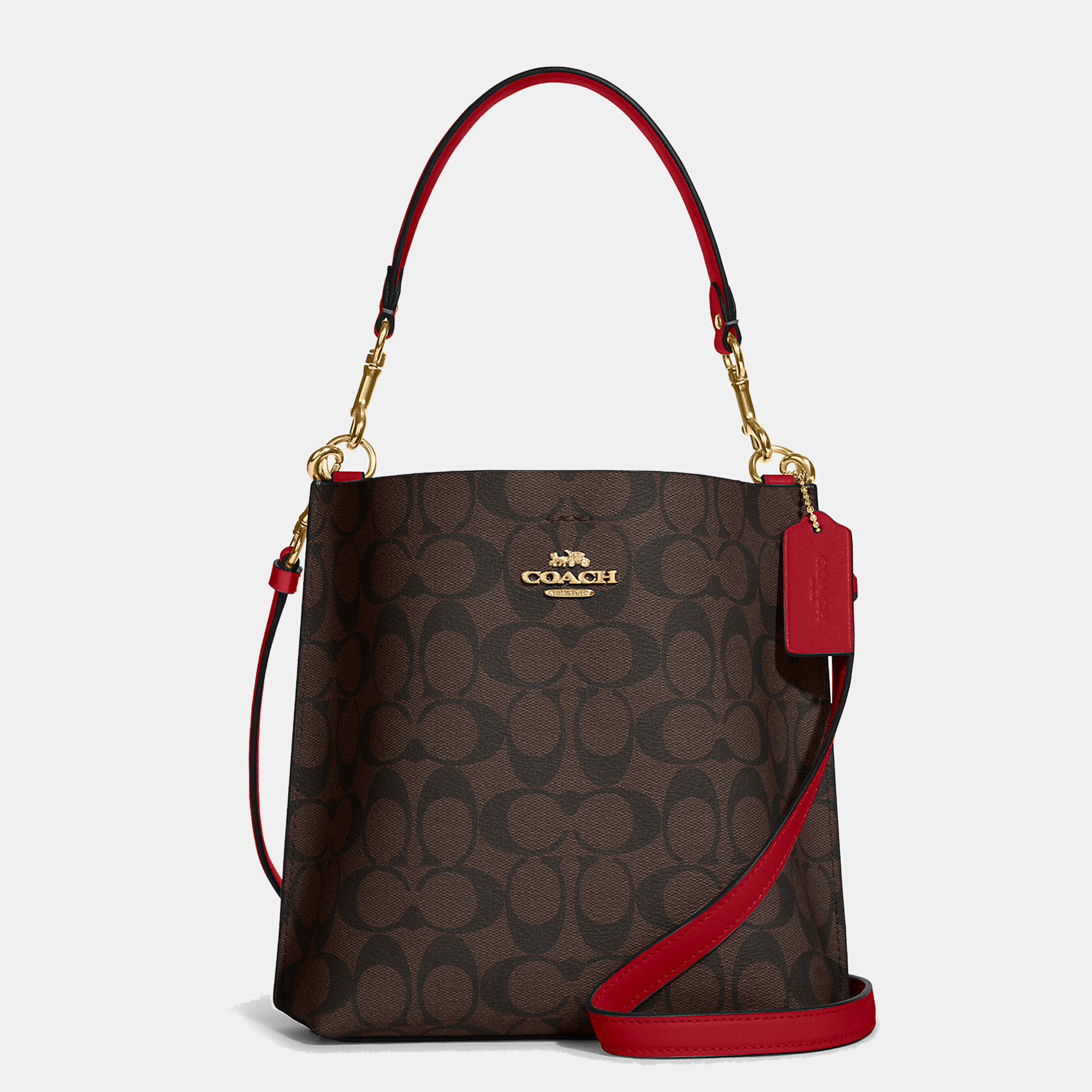 Coach Brown/Red Signature Coated Canvas and Leather Mollie 22 Bucket Bag