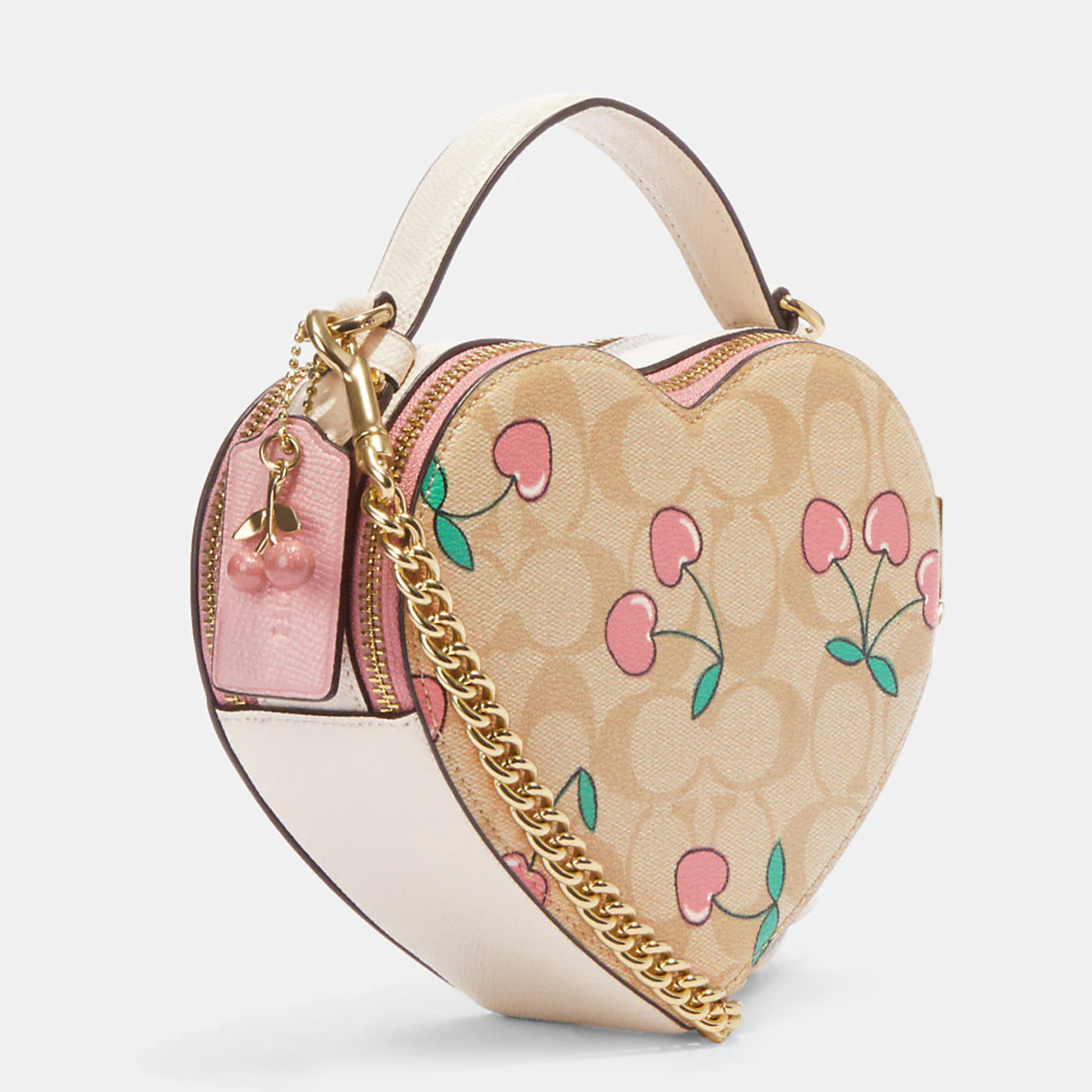 

Coach Beige Cherry Print Signature Coated Canvas and Leather Heart Crossbody Bag