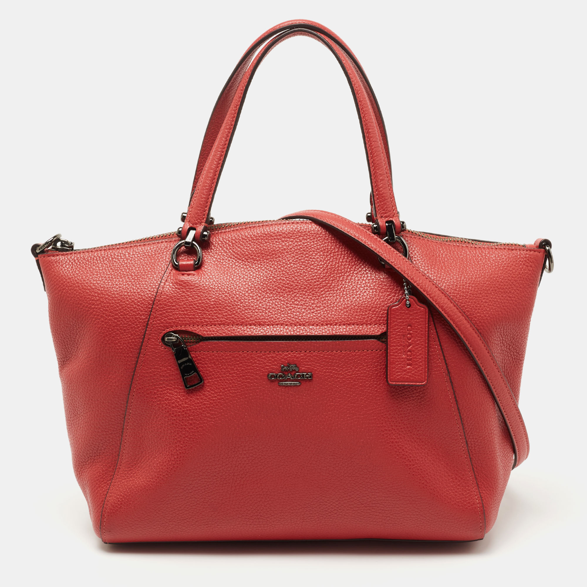 Pre-owned Coach Red Pebbled Leather Prairie Satchel