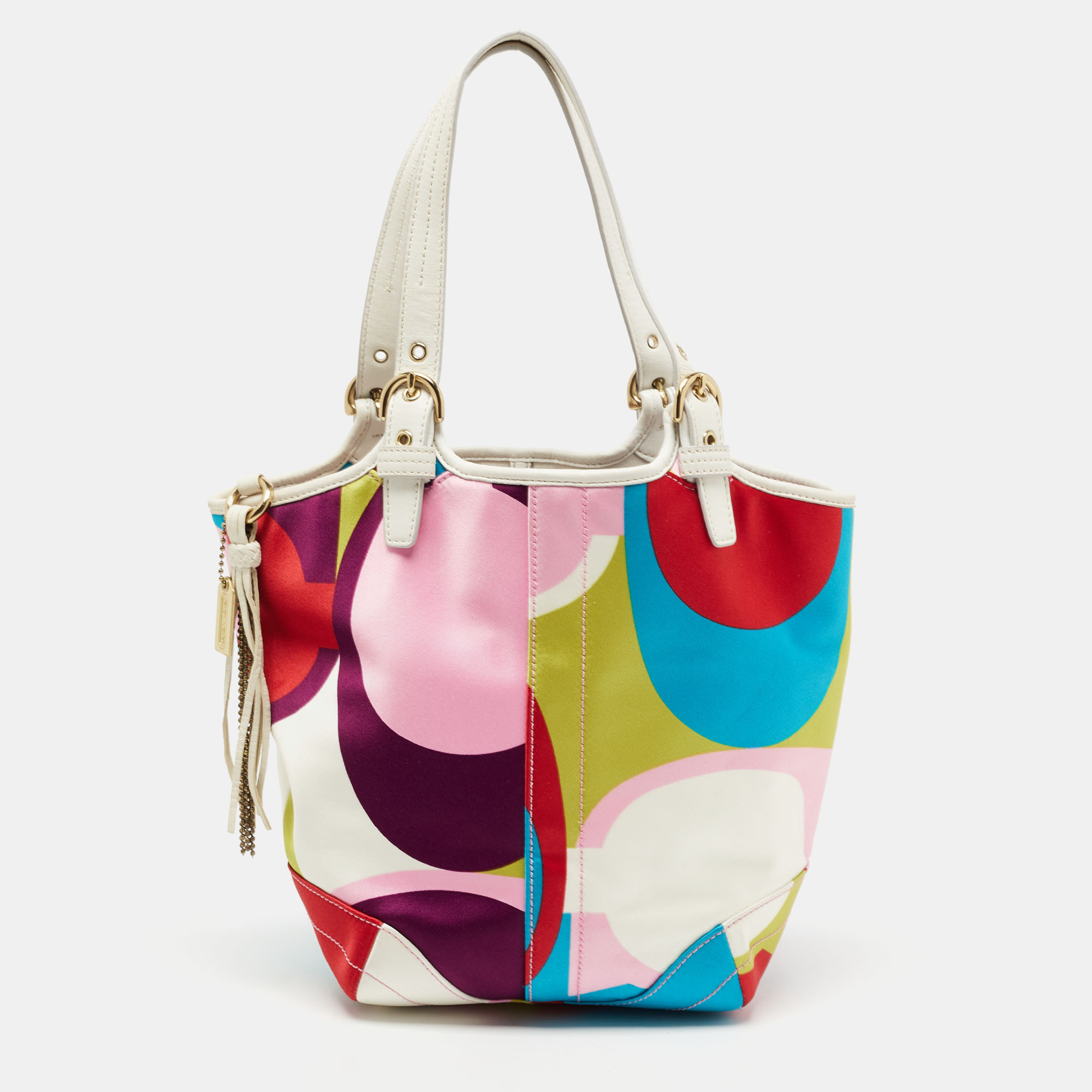 Pre-owned Coach Multicolor Printed Satin And Leather Hobo