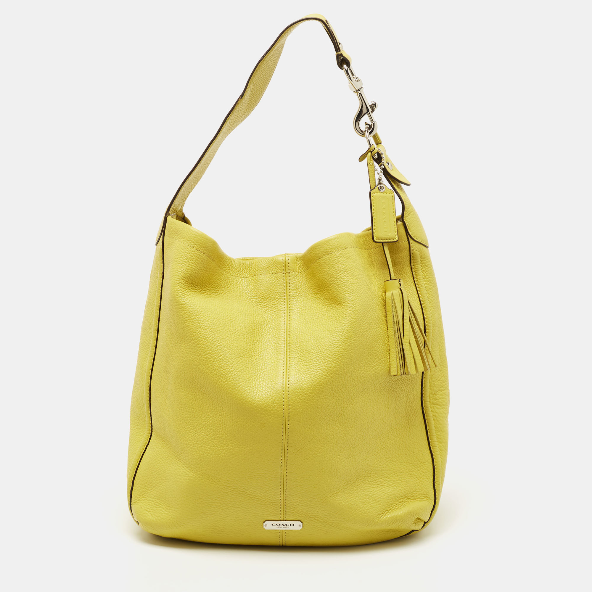 Pre-owned Coach Yellow Lime Leather Avery Hobo