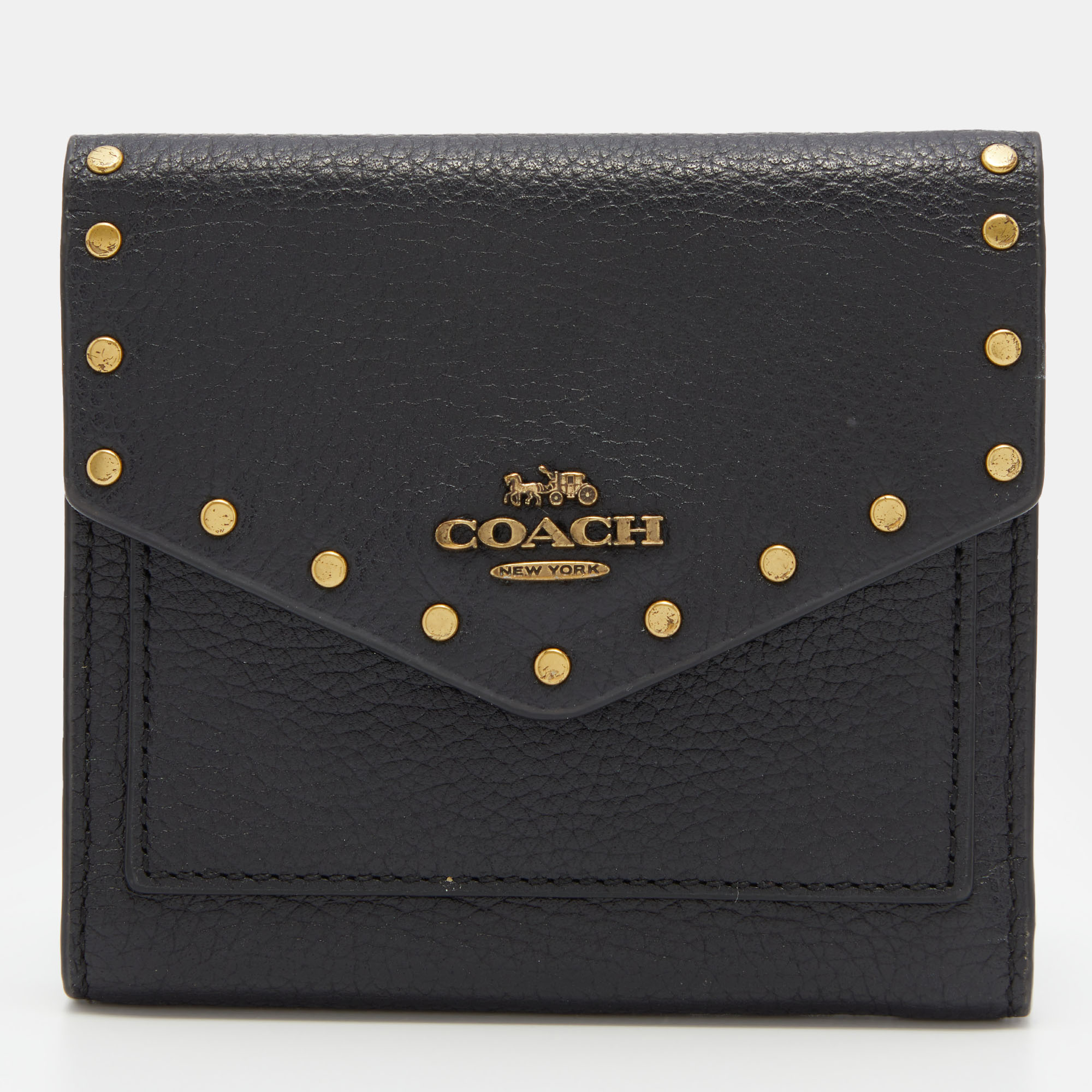 Pre-owned Coach Black Studded Leather Colorblock Trifold Wallet