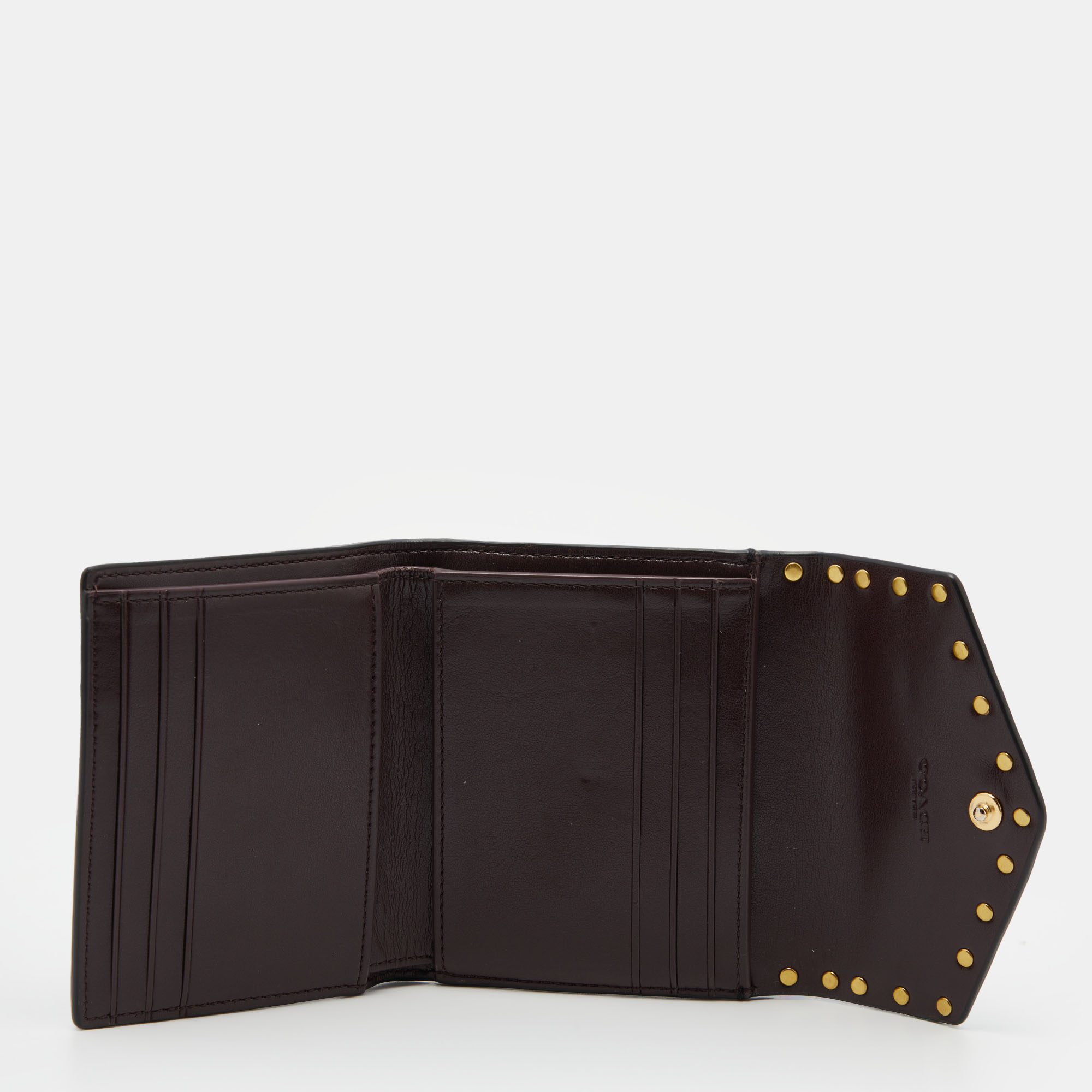 

Coach Black Studded Leather Colorblock Trifold Wallet