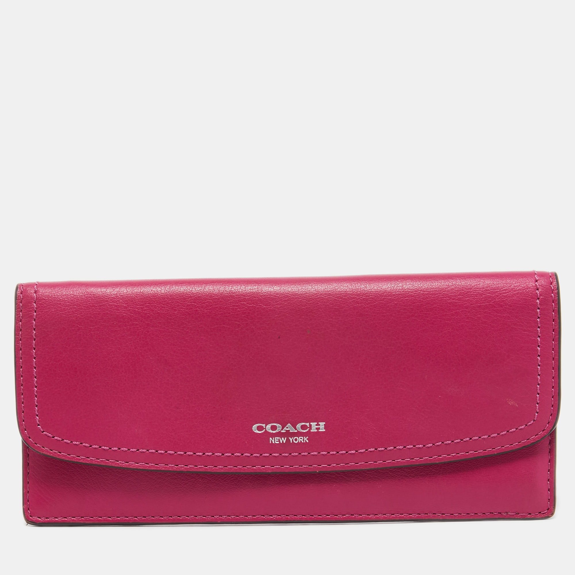 Pre-owned Coach Pink Leather Slim Envelope Continental Wallet