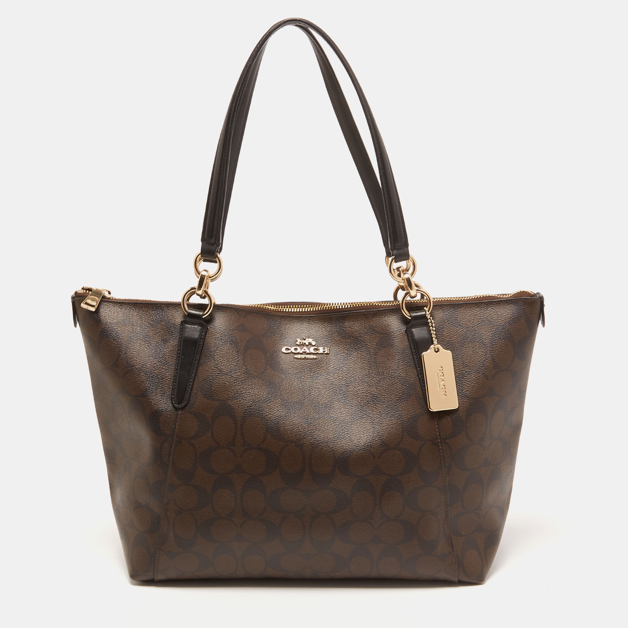 Pre-owned Coach Brown Signature Coated Canvas Ava Tote | ModeSens