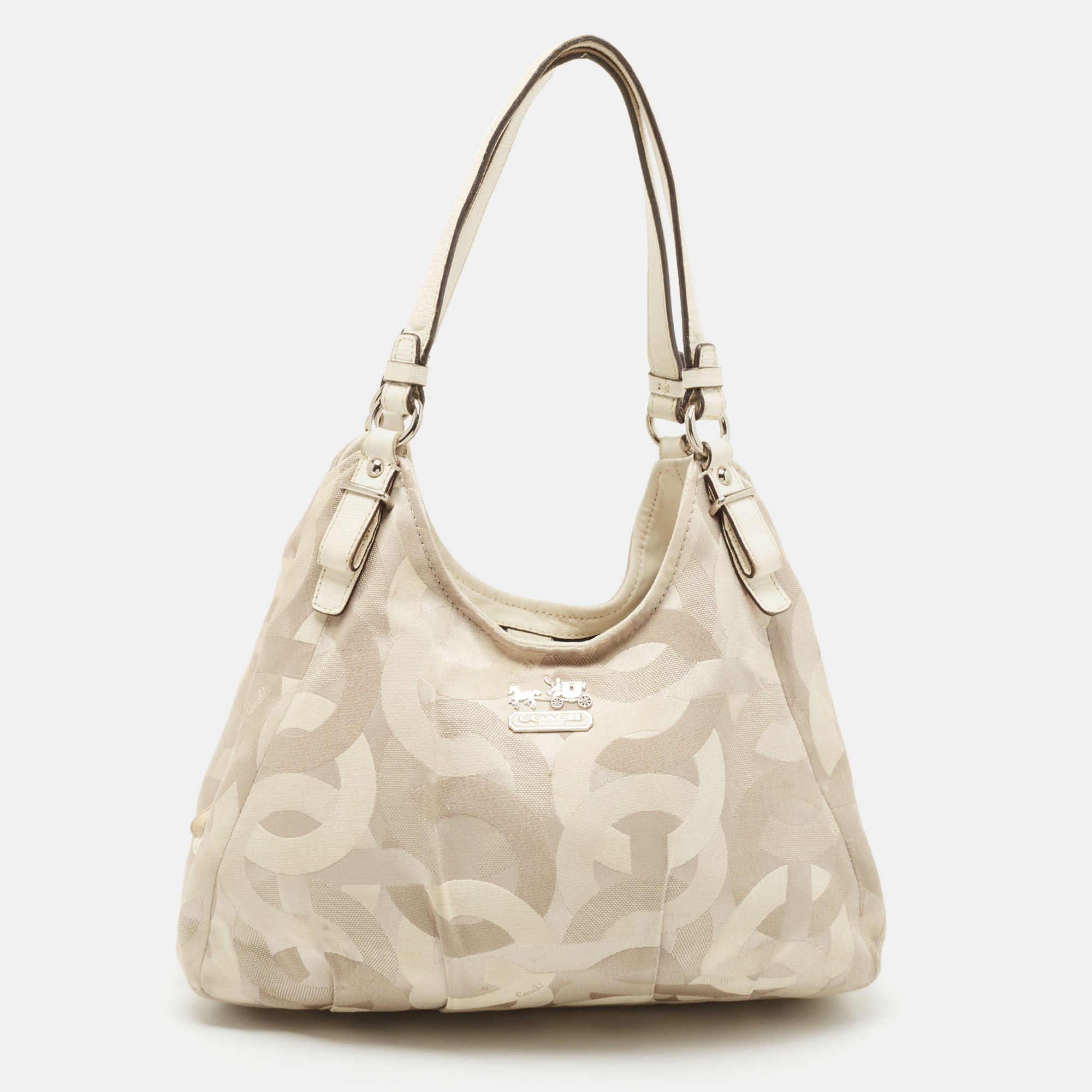 

Coach White/Beige Op Art Canvas Madison Maggie Shoulder Bag