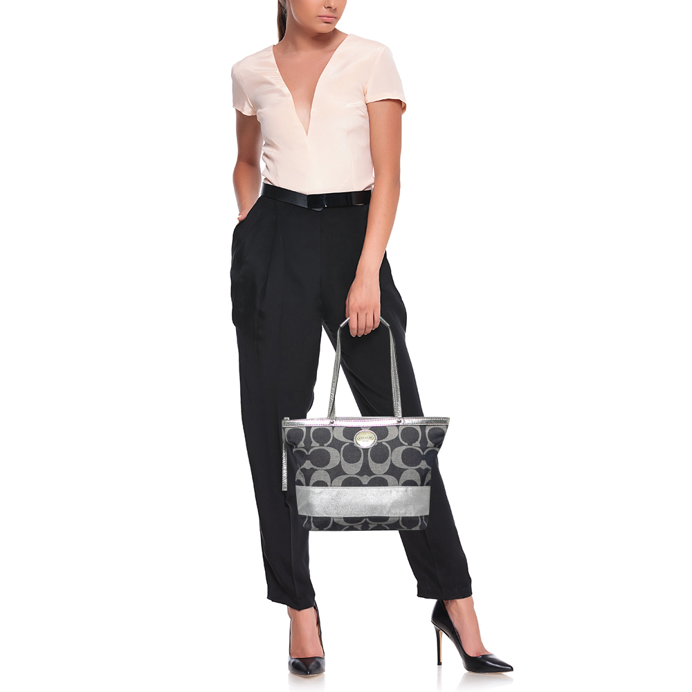

Coach Blue/Silver Denim and Leather Tote