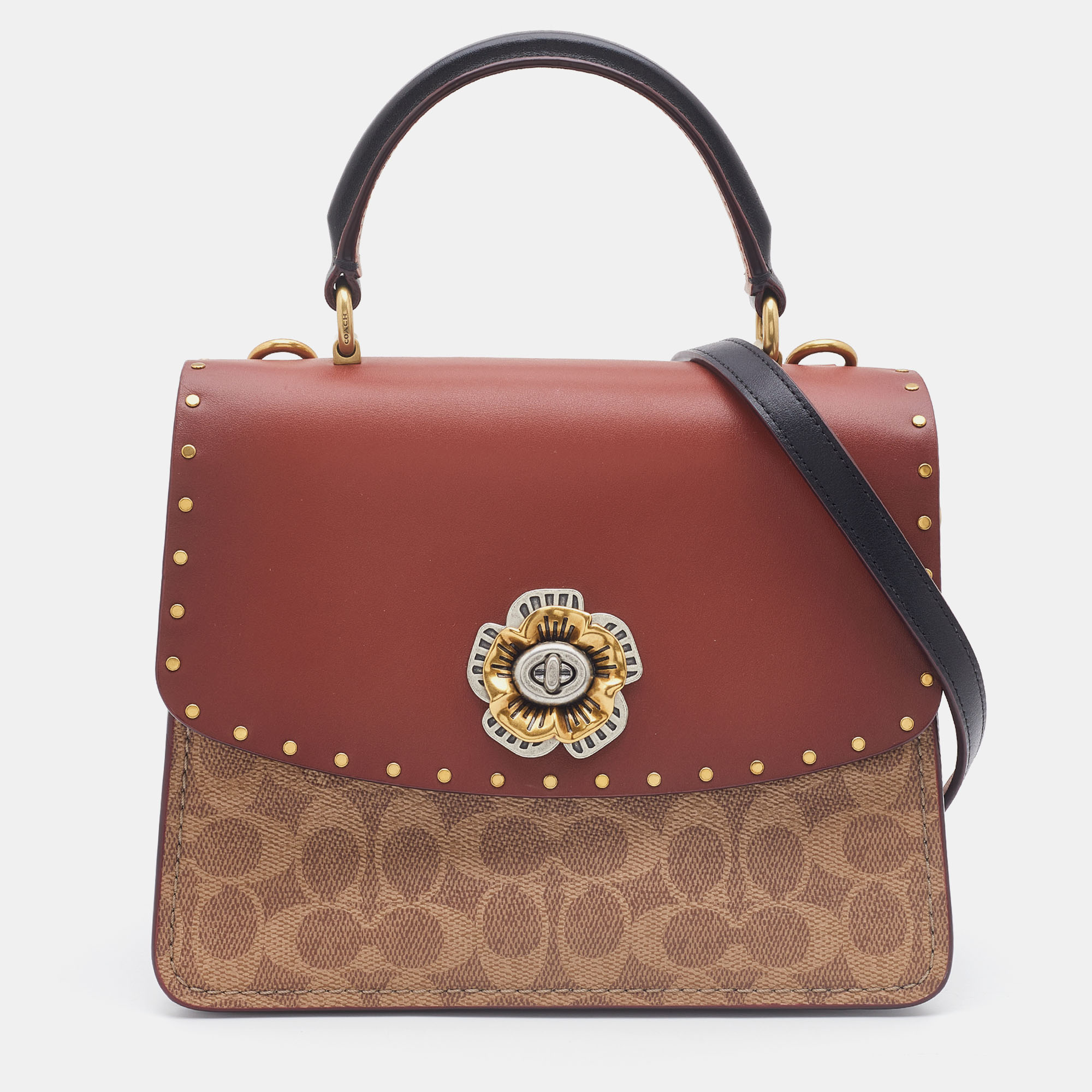 Pre Owned Coach Beige/Brown Signature Coated Canvas and Leather Parker Top Handle Bag