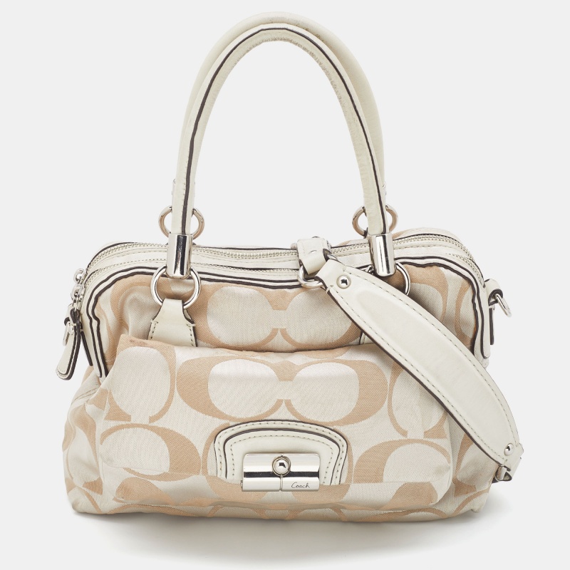 

Coach Beige Signature Canvas and Leather Buckle Satchel