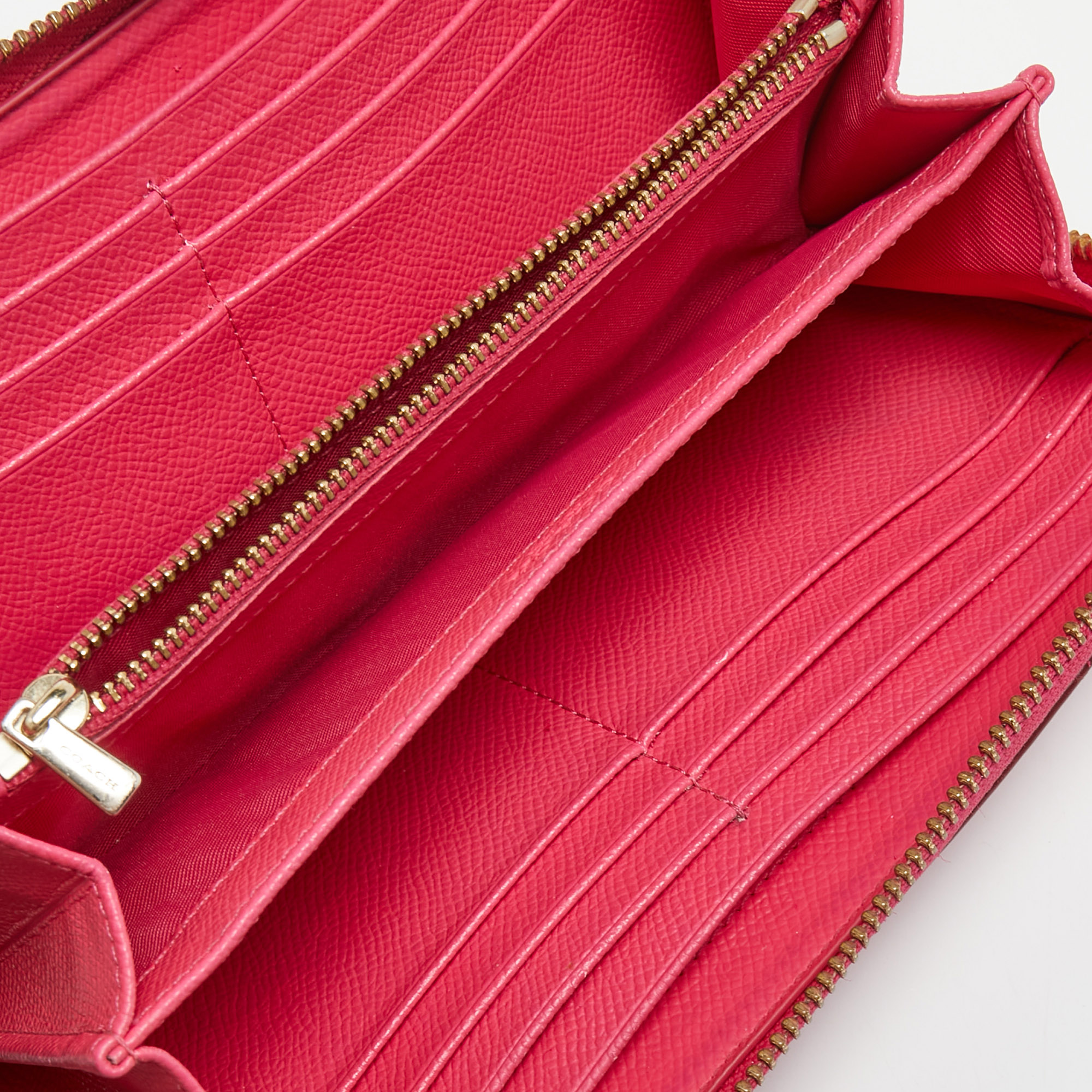

Coach Fuchsia Leather Zip Around Continental Wallet, Pink