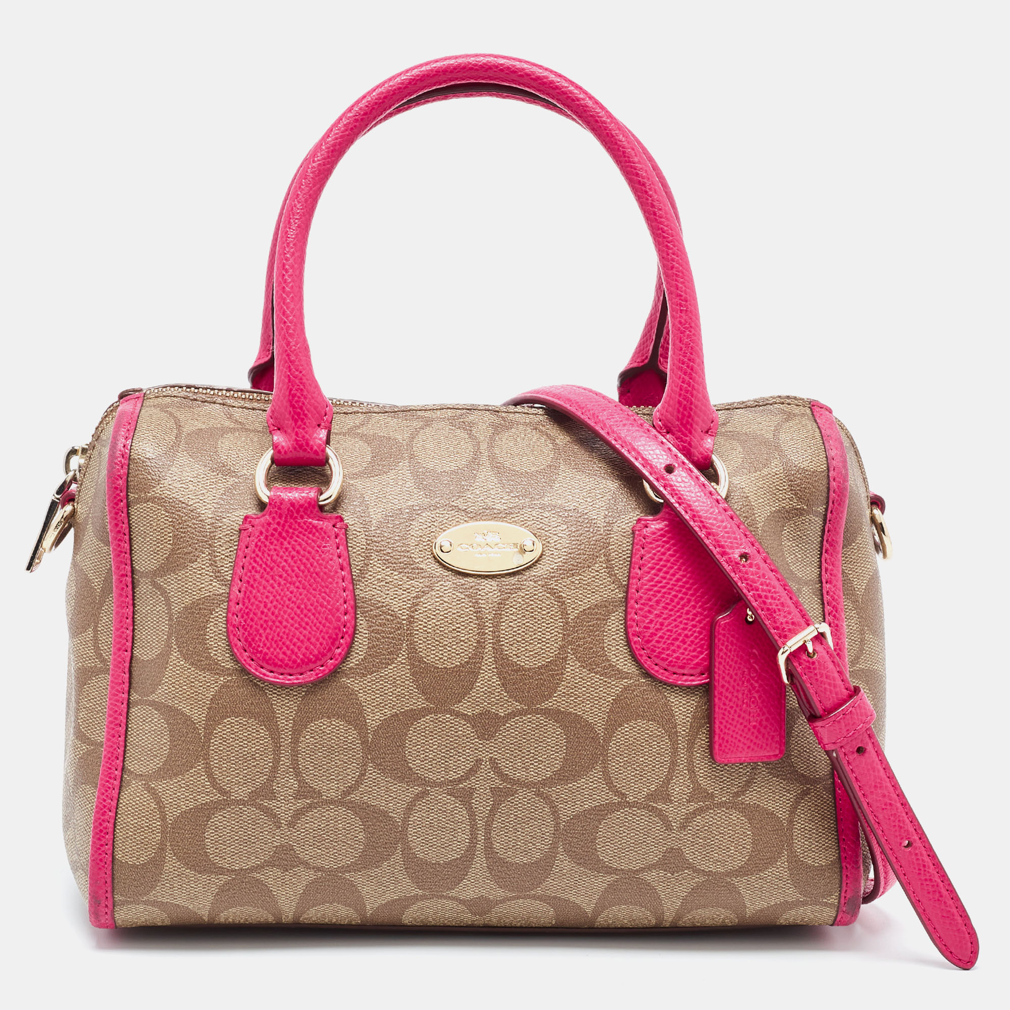 

Coach Beige/Pink Signature Coated Canvas and Leather Mini Bennett Satchel