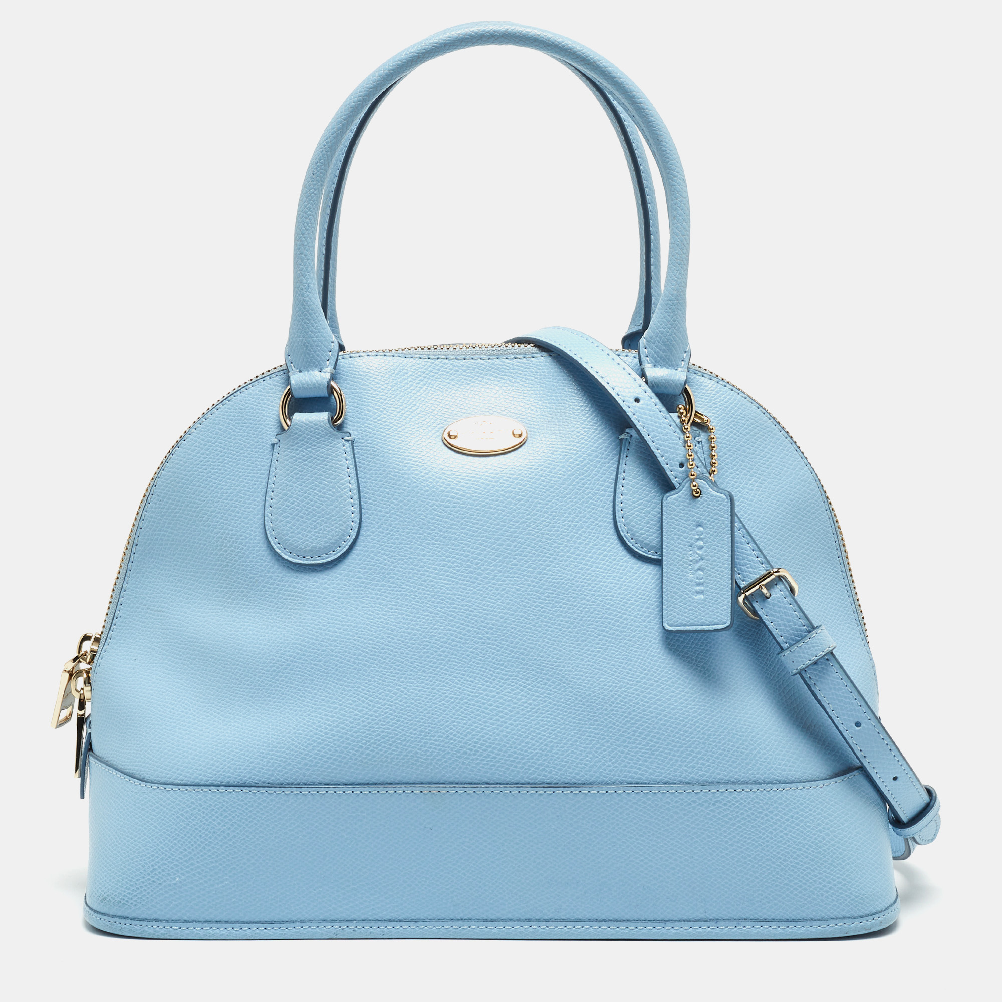 Pre-owned Coach Sky Blue Leather Cora Domed Satchel