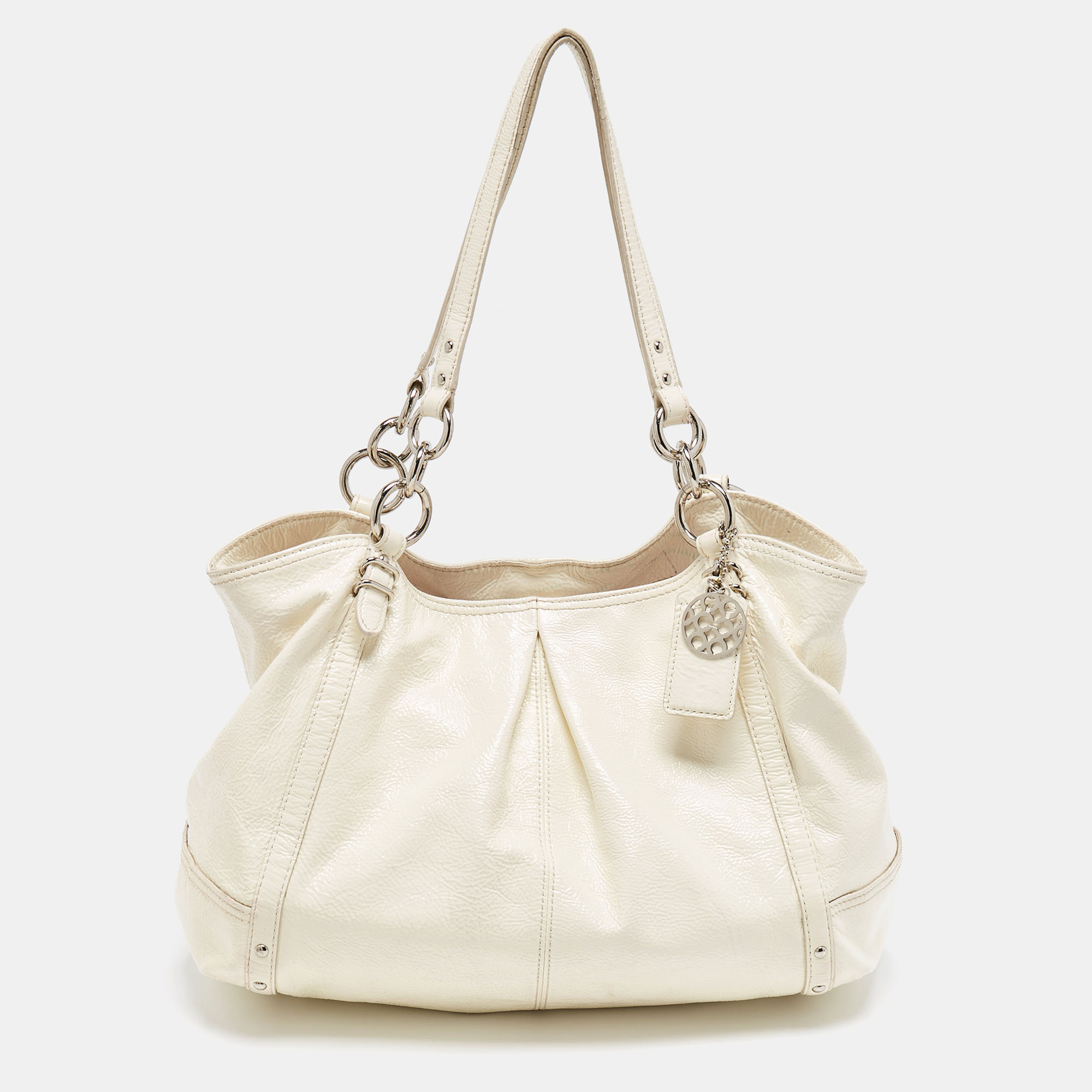 Pre-owned Coach White Patent Leather Alexandra Tote