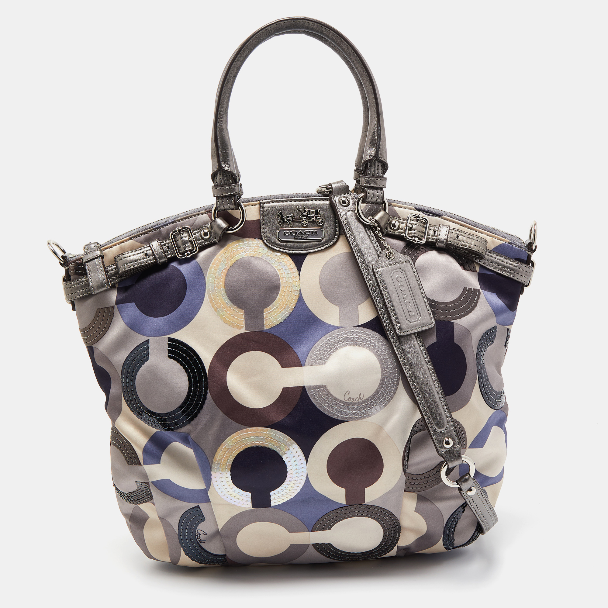

Coach Multicolor Op Art Satin and Leather Madison Bag