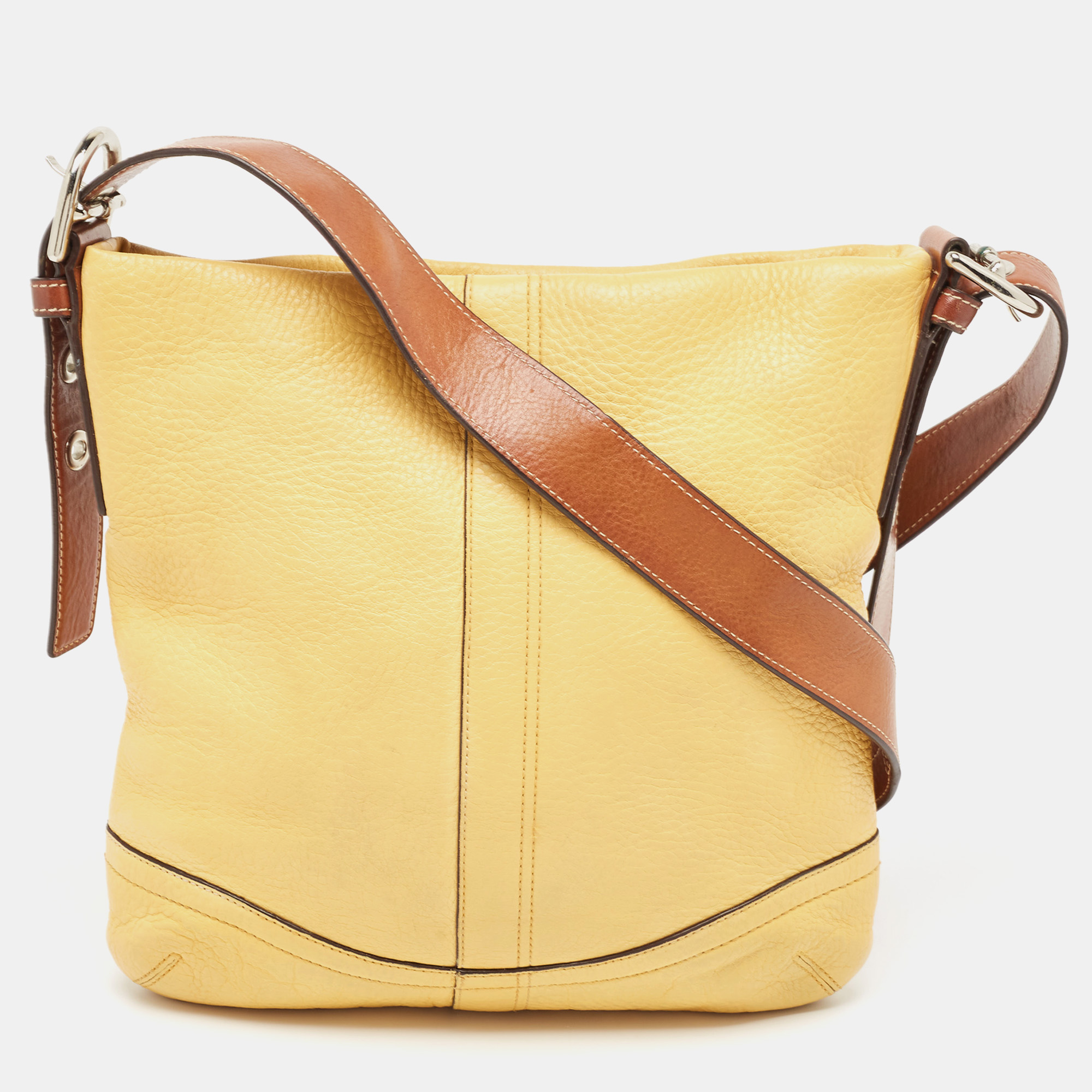 Pre-owned Coach Yellow/brown Leather Crossbody Bag
