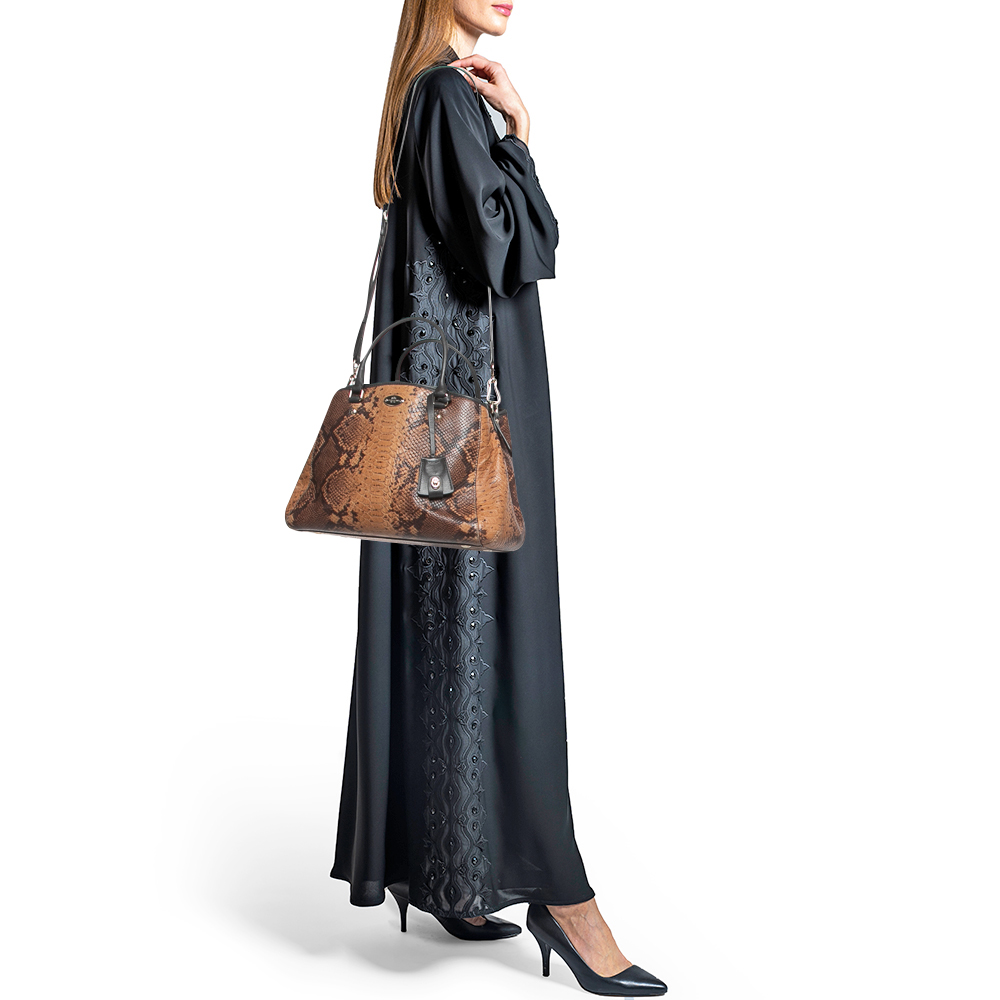 

Coach Black/Brown Python Embossed and Leather Margo Carryall Satchel