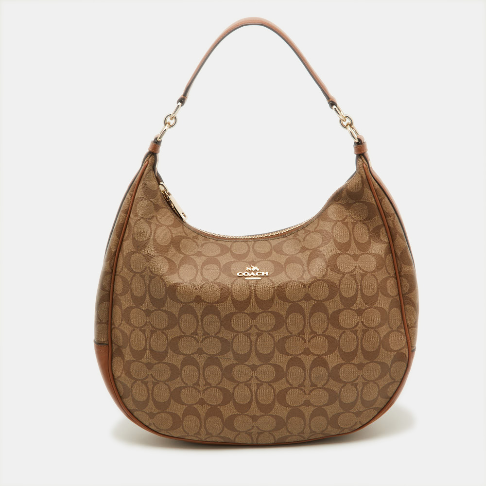 

Coach Brown Signature Coated Canvas and Leather Harley Hobo