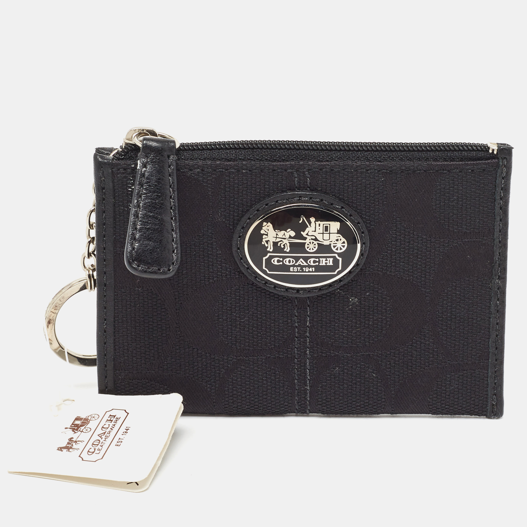 Pre-owned Coach Black Signature Canvas Zip Skinny Id Case