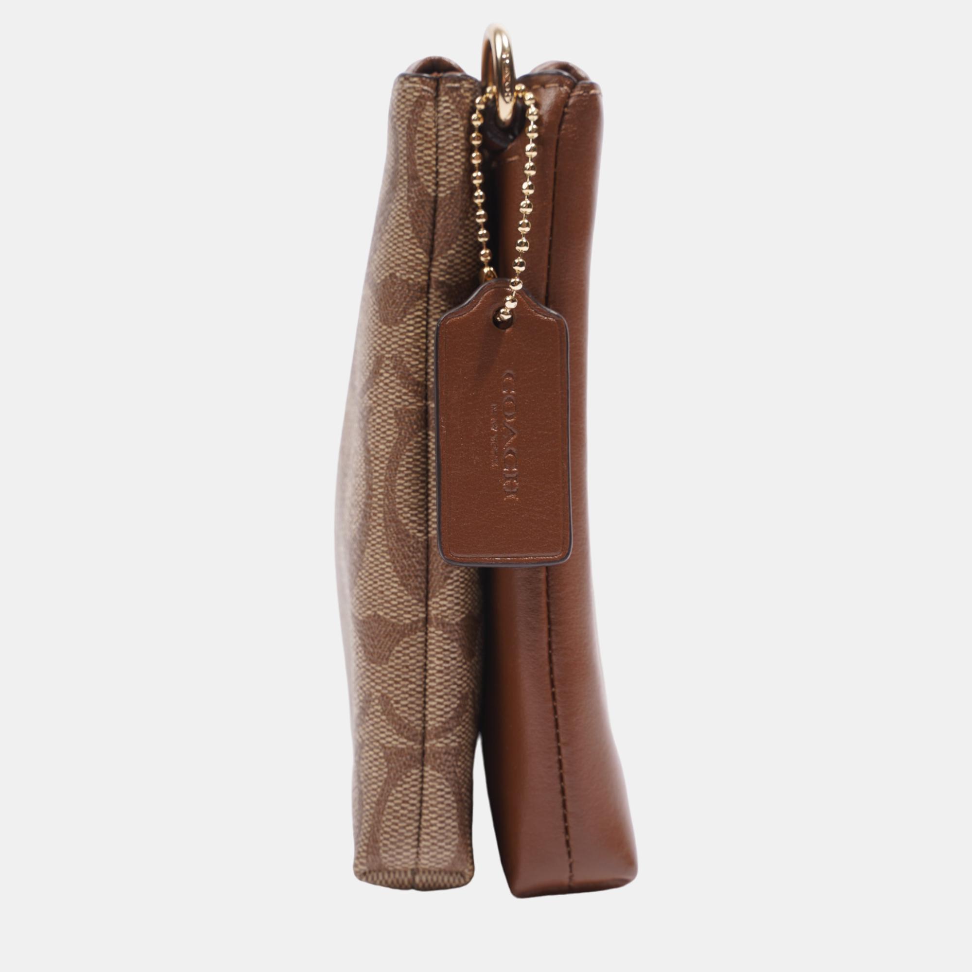 

Coach Double Pouch Beige / Brown Canvas