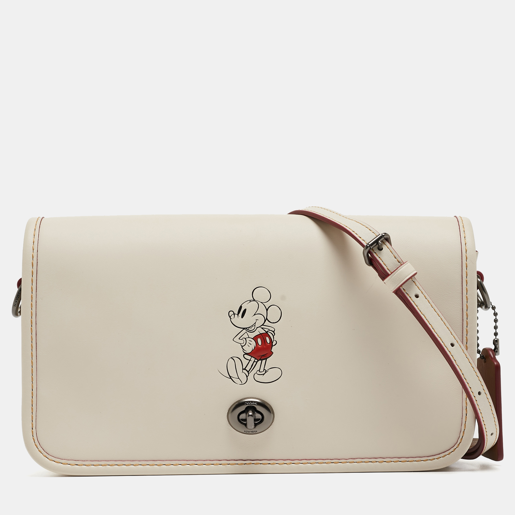 Pre-owned Coach X Disney Mickey Off White Leather Penny Crossbody Bag