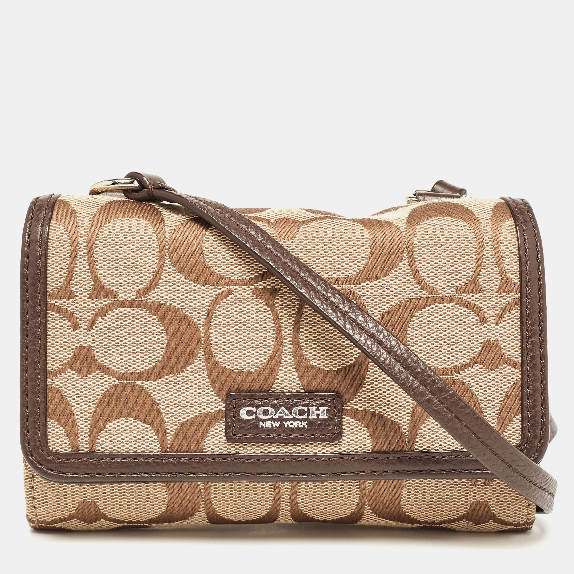 

Coach Brown/Beige Signature Canvas Mini Crossbody Bag