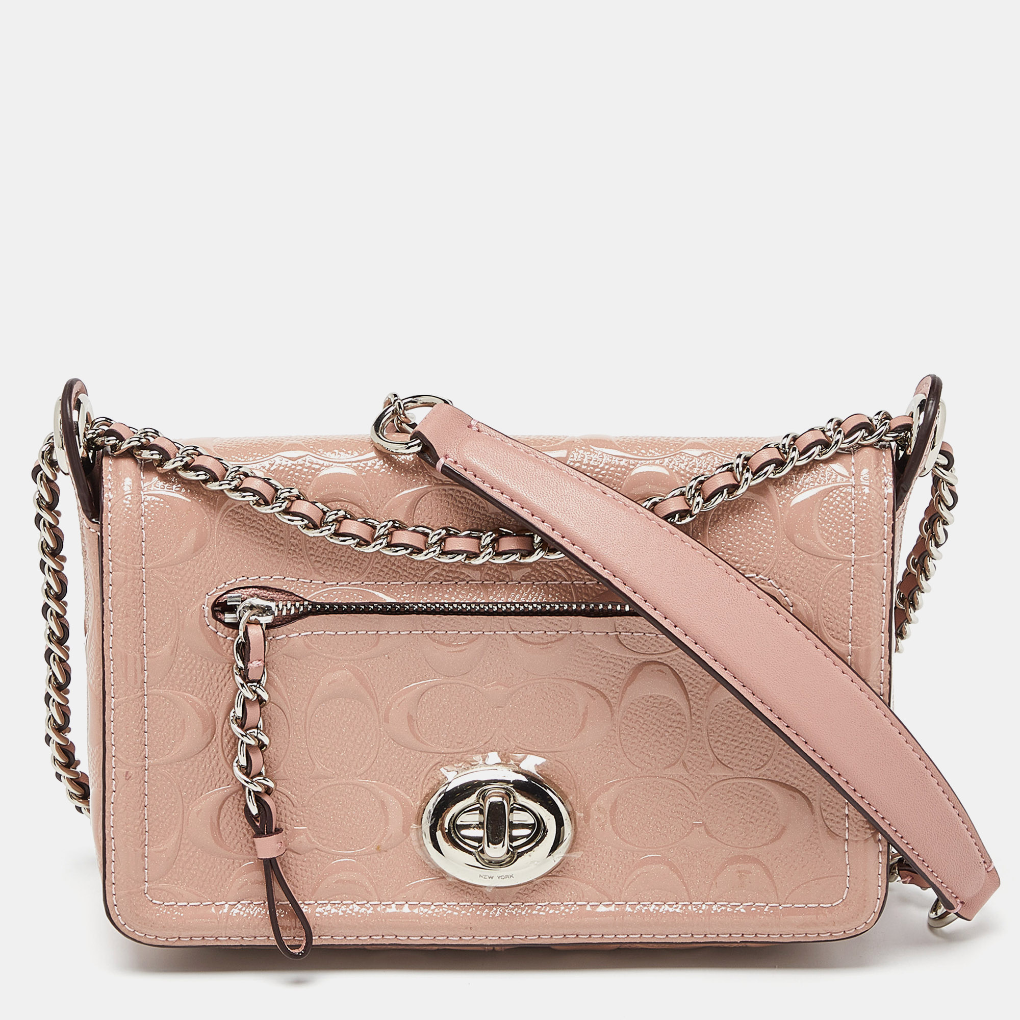 

Coach Pink Signature Patent Leather Lex Crossbody Bag