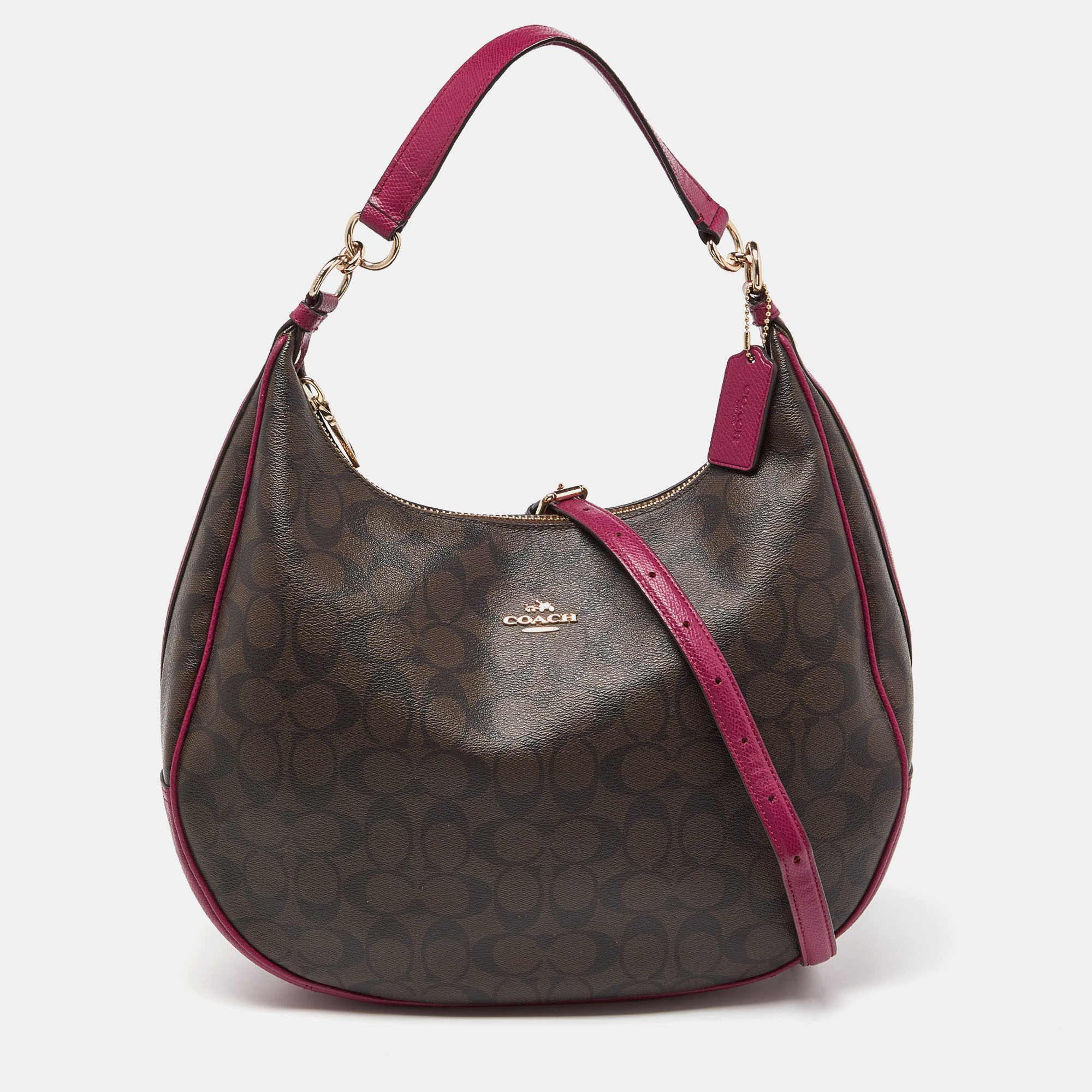 

Coach Purple/Brown Signature Coated Canvas and Leather Harley Hobo