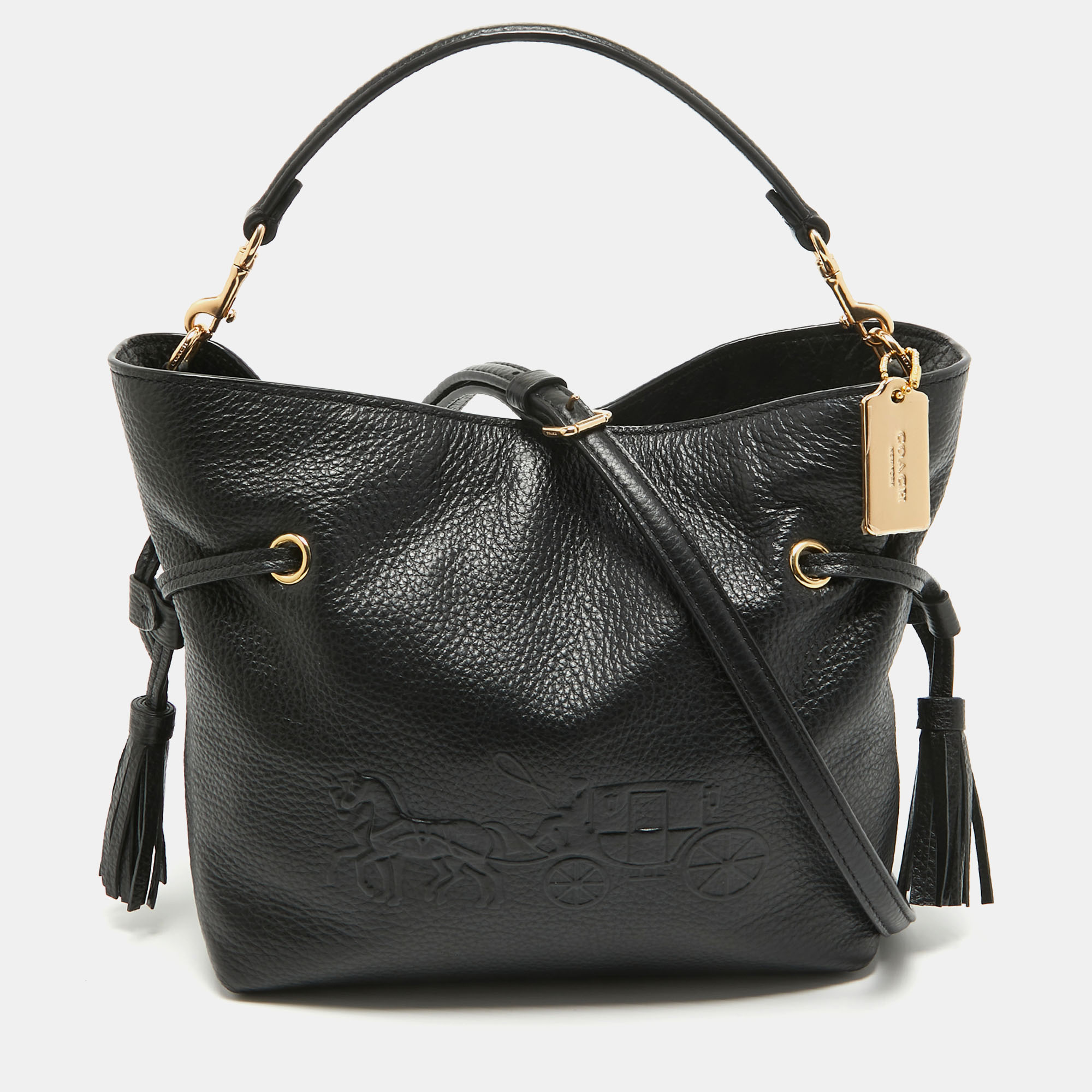 

Coach Black Leather Andy Drawstring Bucket Bag